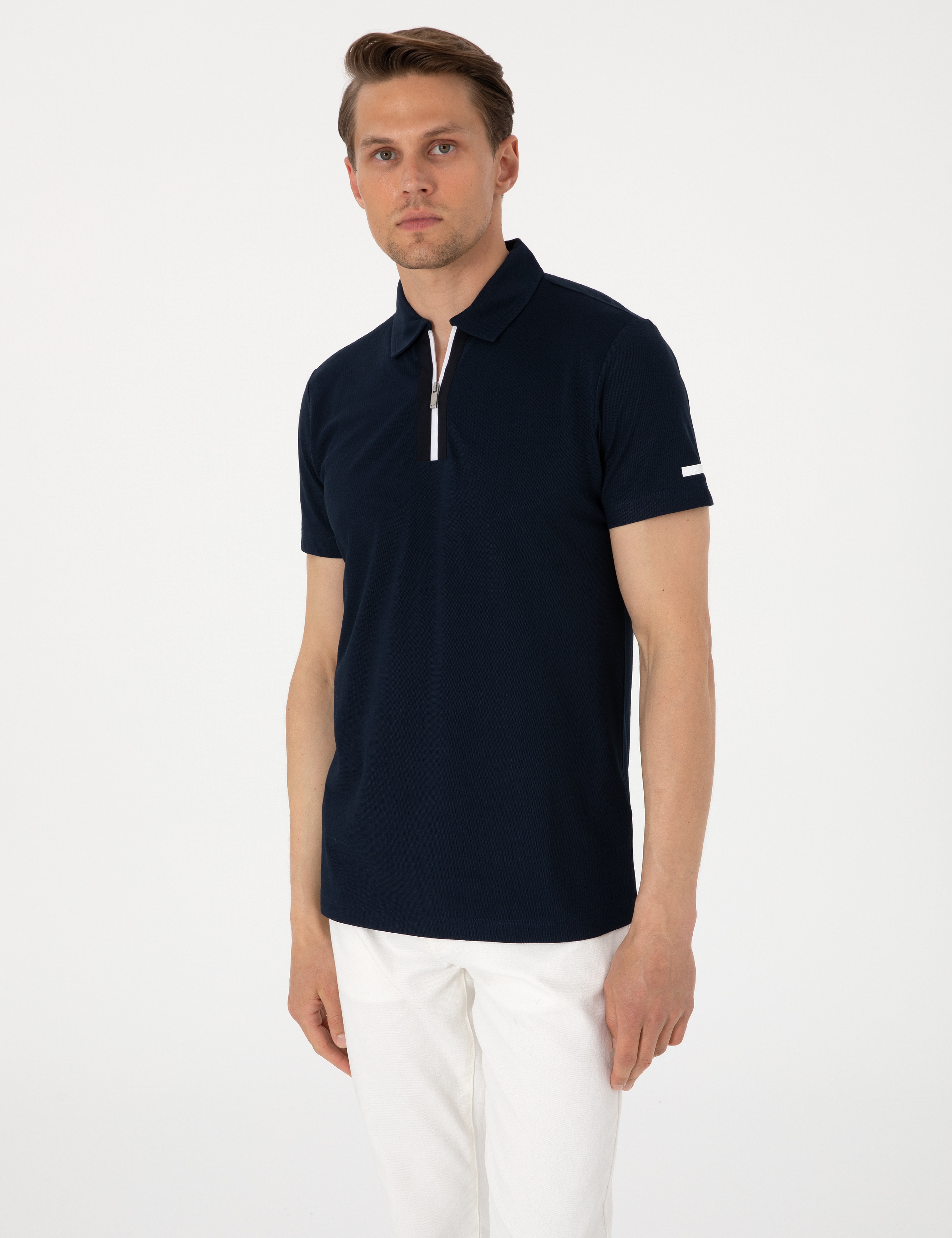 Lacivert Ultralight Kumaş Slim Fit Polo Yaka Tişört - Image 3