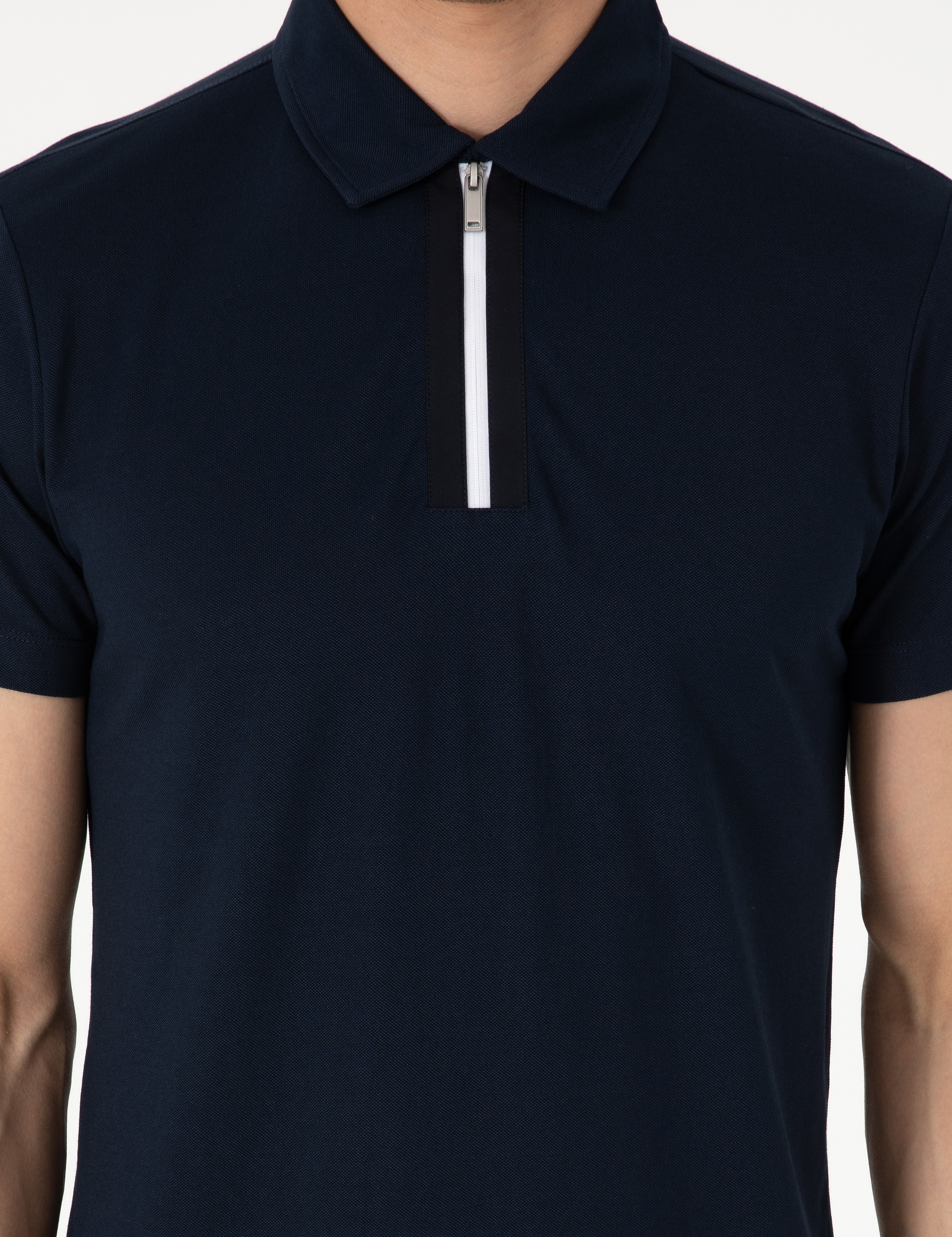 Lacivert Ultralight Kumaş Slim Fit Polo Yaka Tişört - Image 6