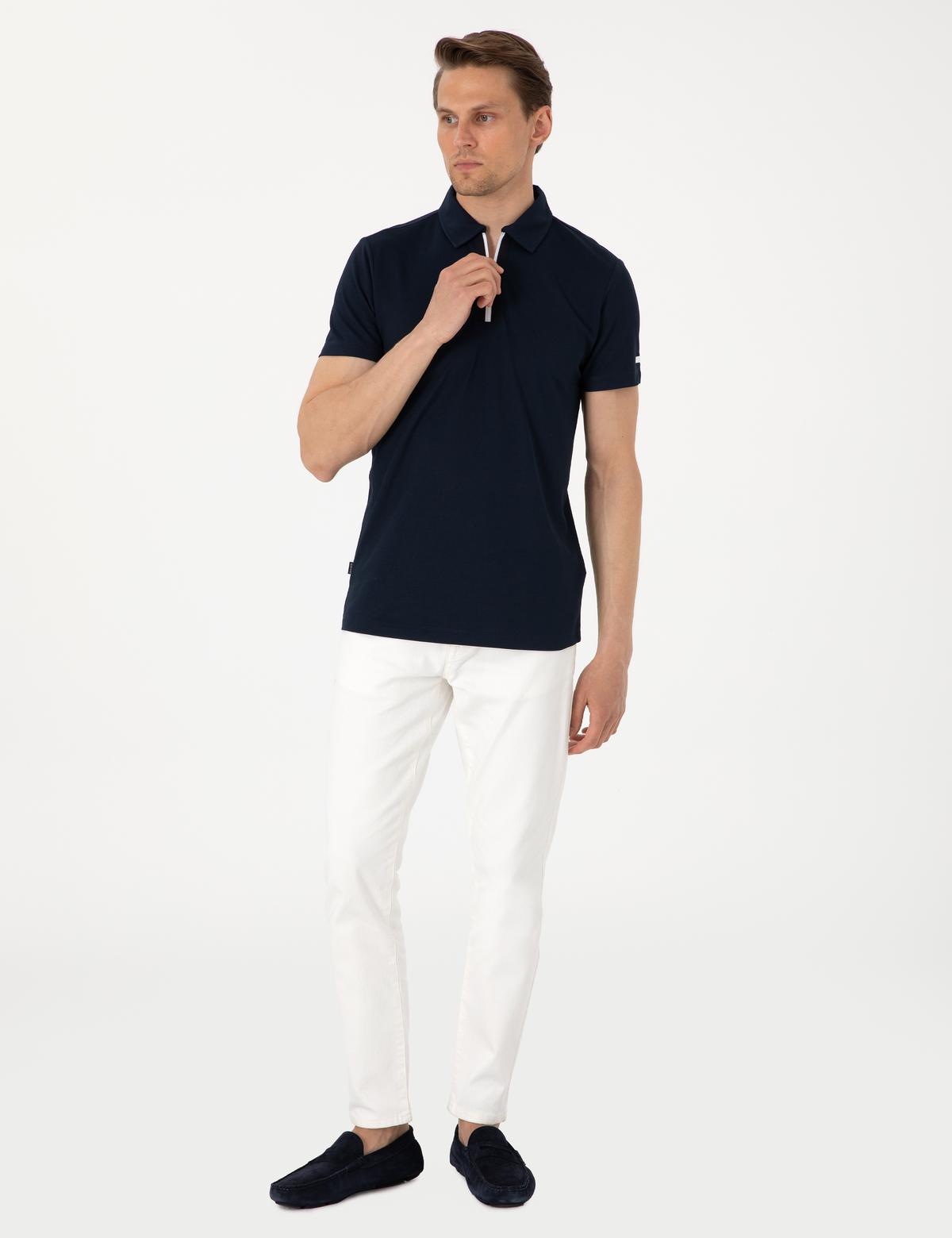 Lacivert Ultralight Kumaş Slim Fit Polo Yaka Tişört - 50302623051
