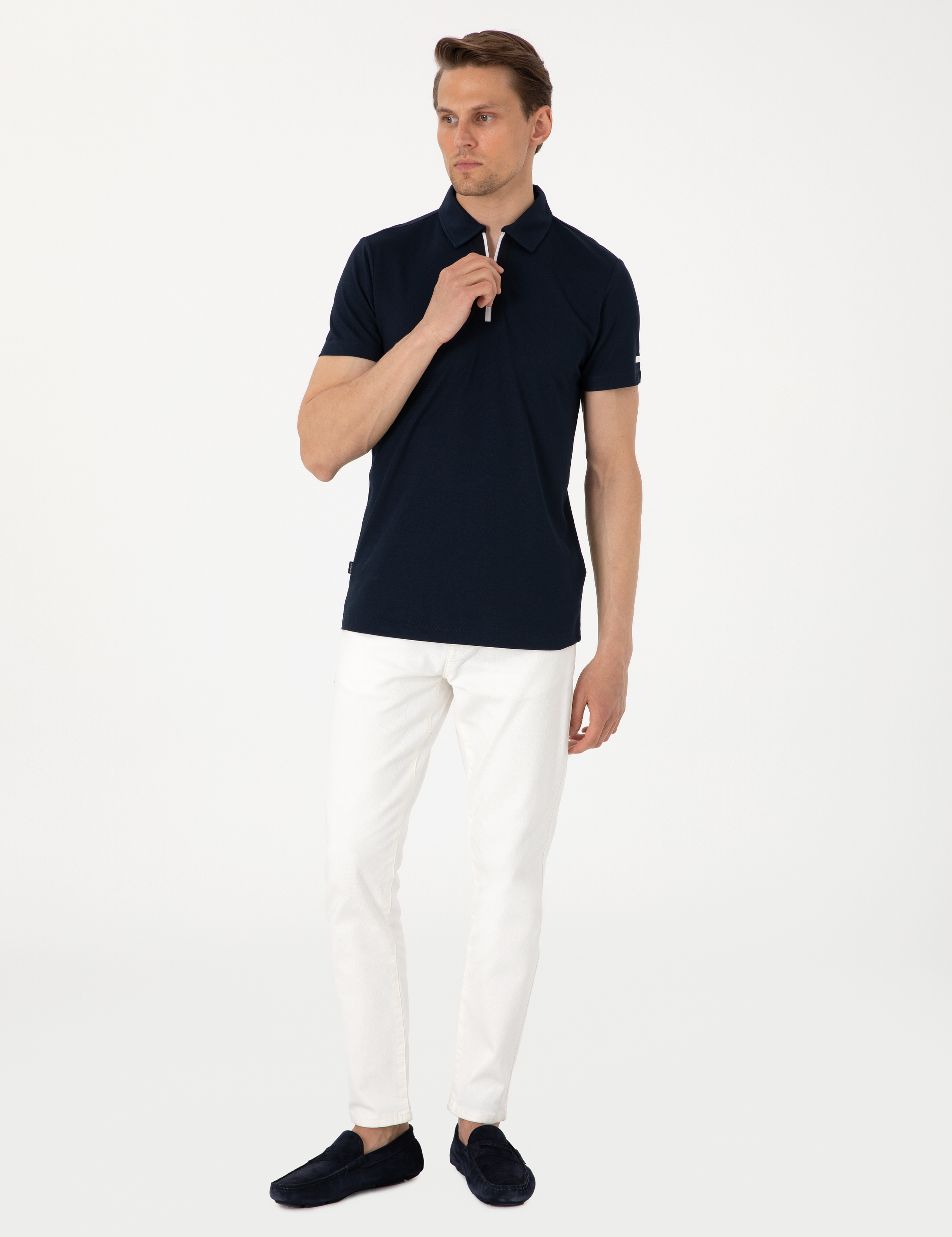 Lacivert Ultralight Kumaş Slim Fit Polo Yaka Tişört - Image 4