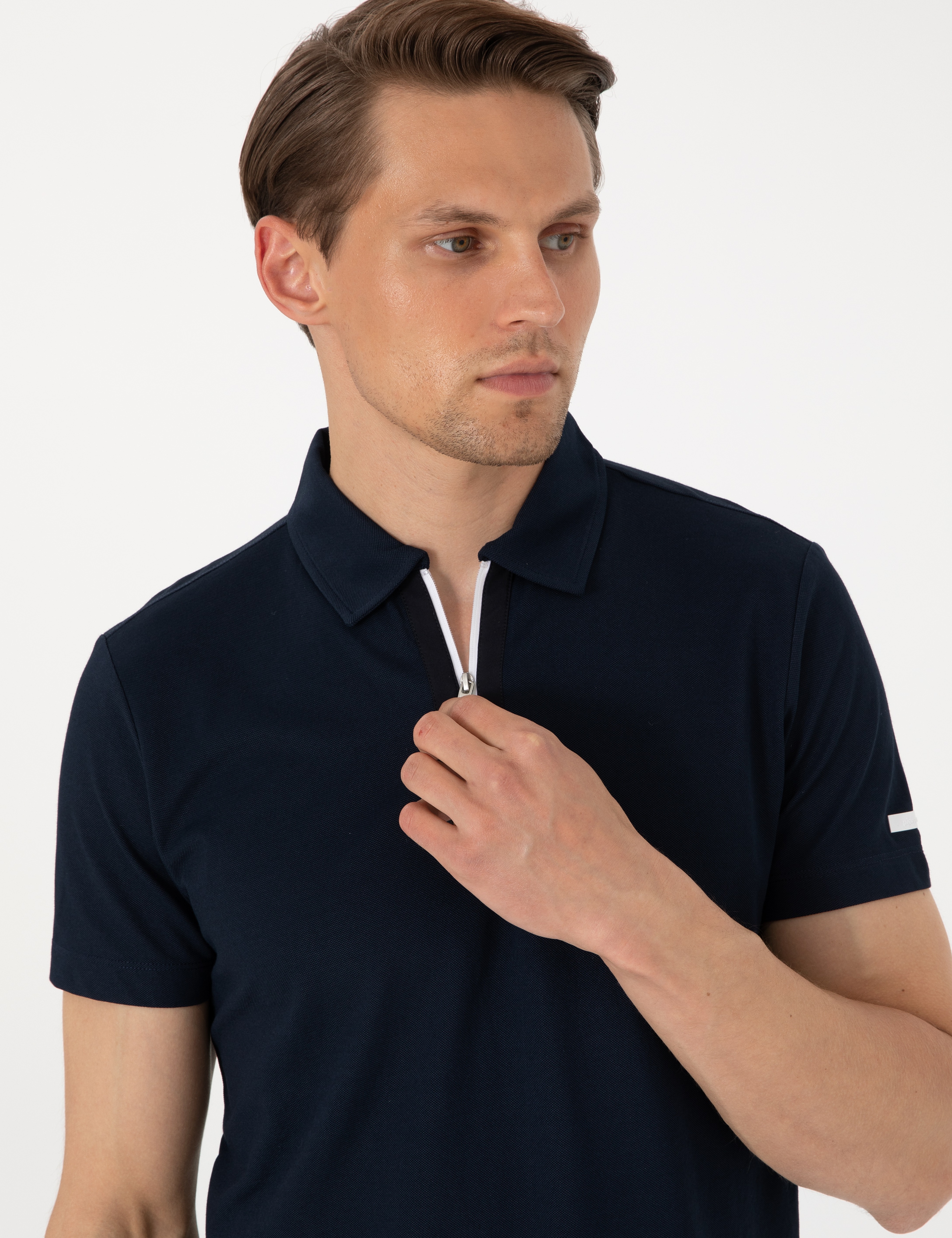 Lacivert Ultralight Kumaş Slim Fit Polo Yaka Tişört - Image 2