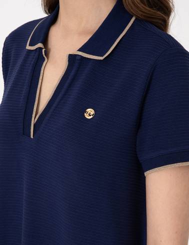 Lacivert Regular Fit Polo Yaka Örme Elbise