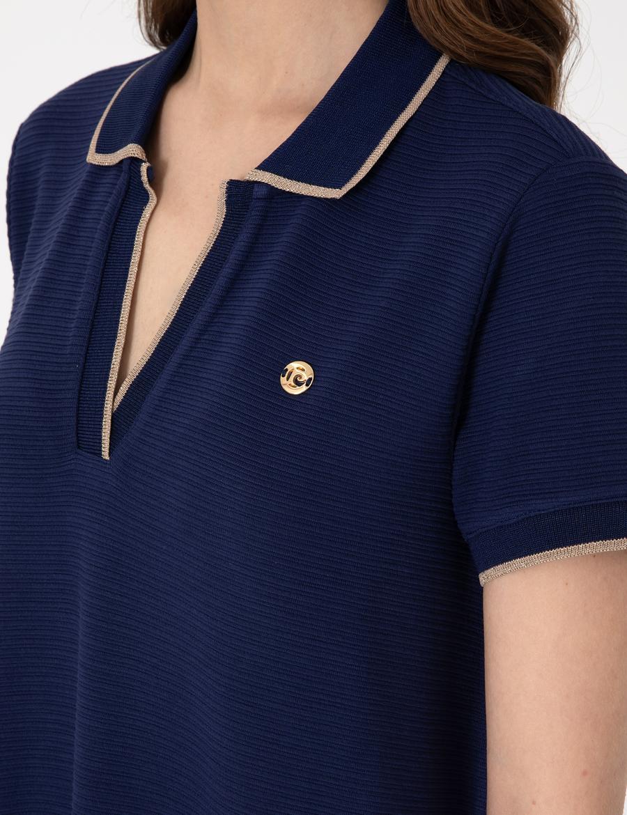 Lacivert Regular Fit Polo Yaka Örme Elbise