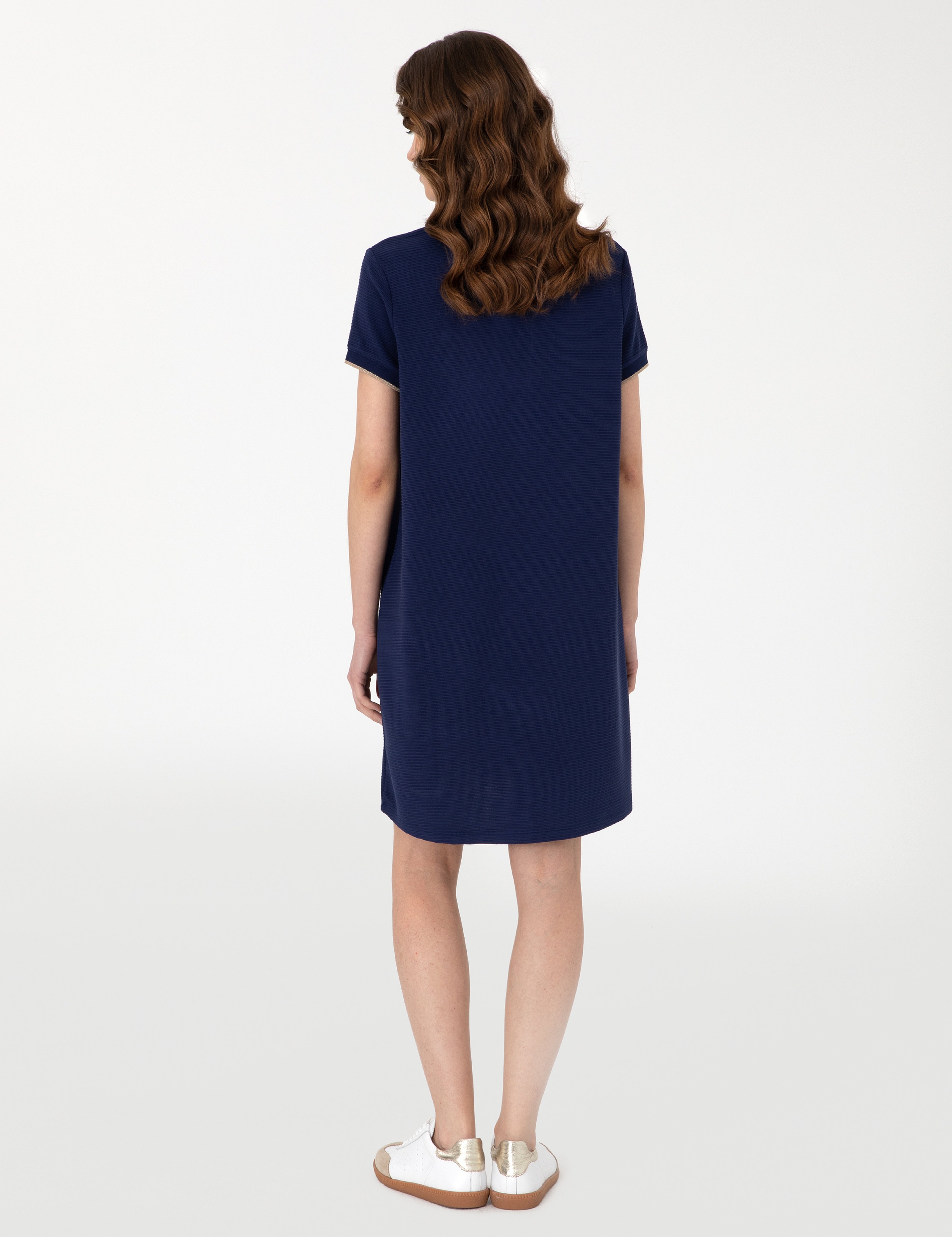 Lacivert Regular Fit Polo Yaka Örme Elbise - Image 4