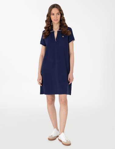 Lacivert Regular Fit Polo Yaka Örme Elbise