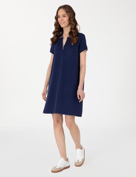 Lacivert Regular Fit Polo Yaka Örme Elbise - 50308462015