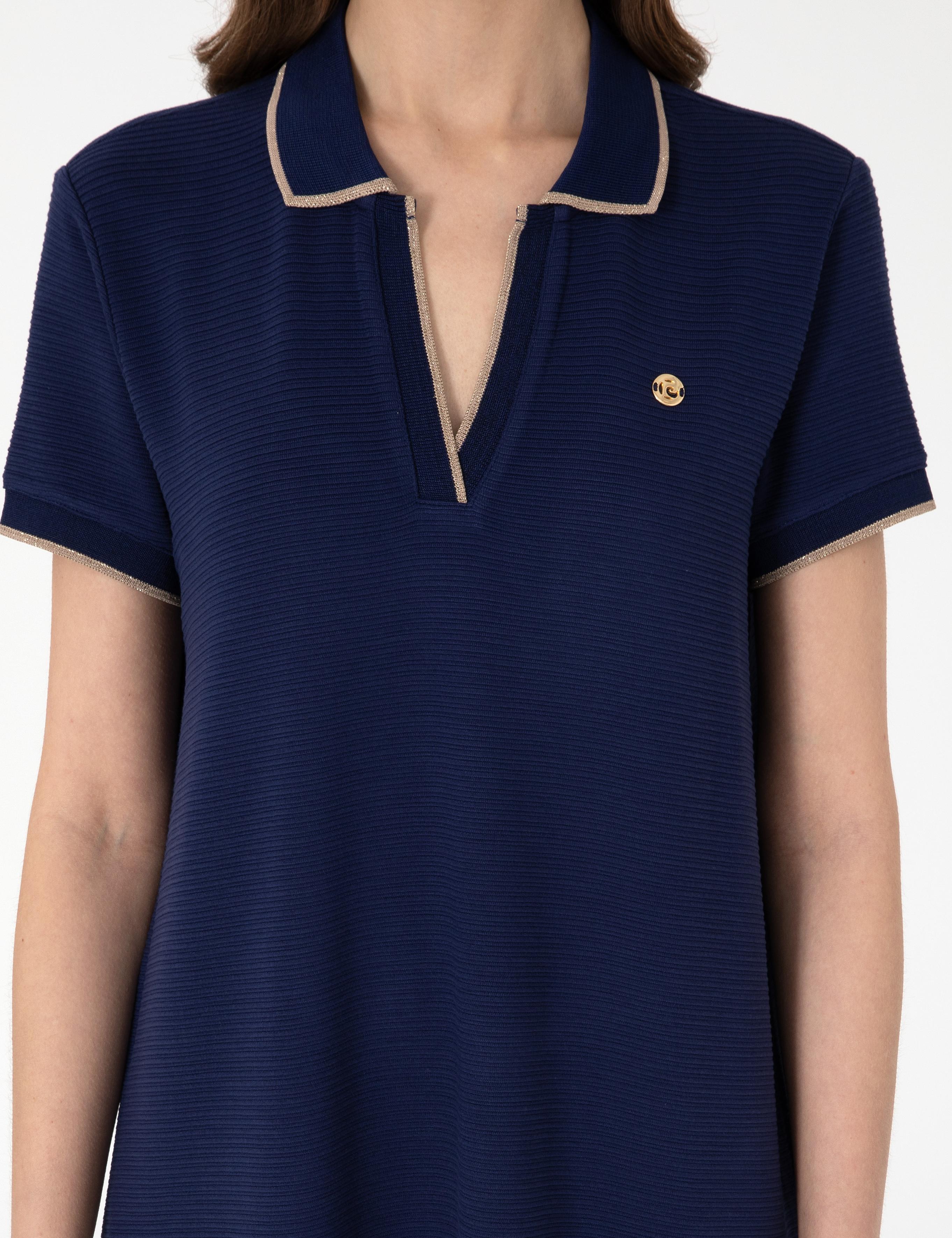 Lacivert Regular Fit Polo Yaka Örme Elbise