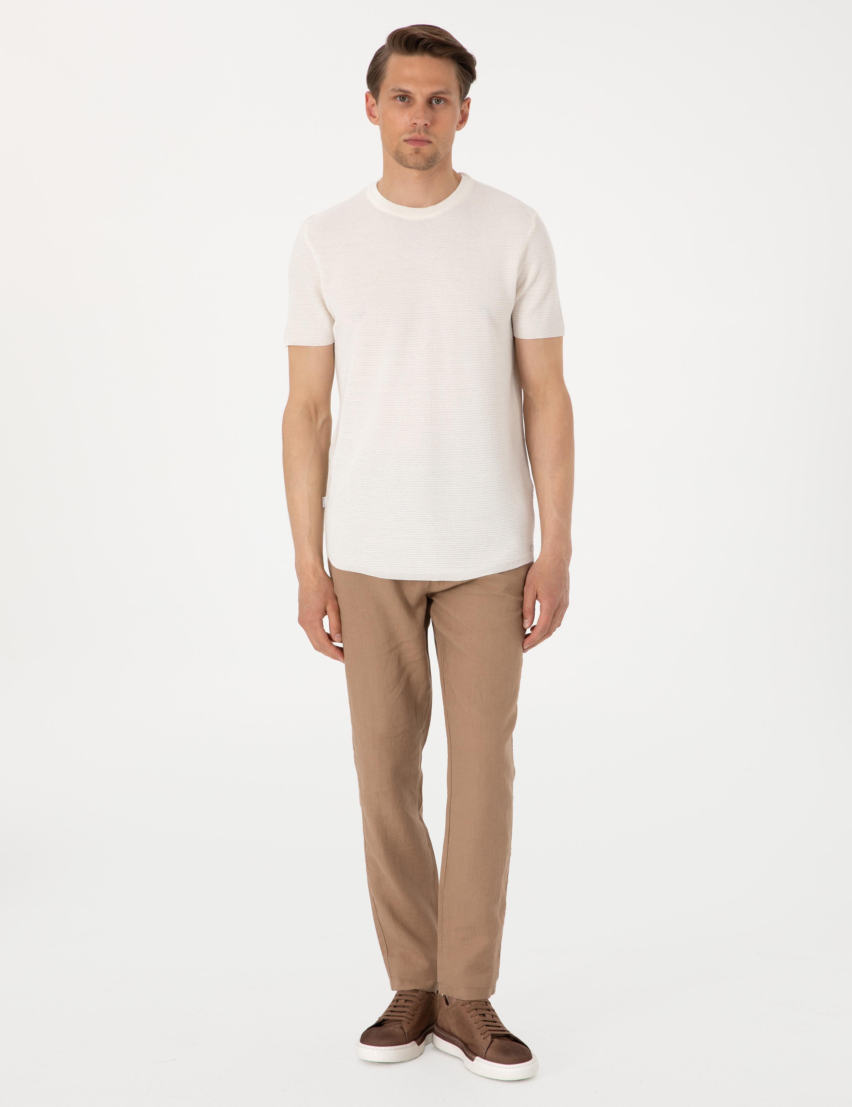 Kahverengi Carrot Fit %100 Keten Kanvas Pantolon