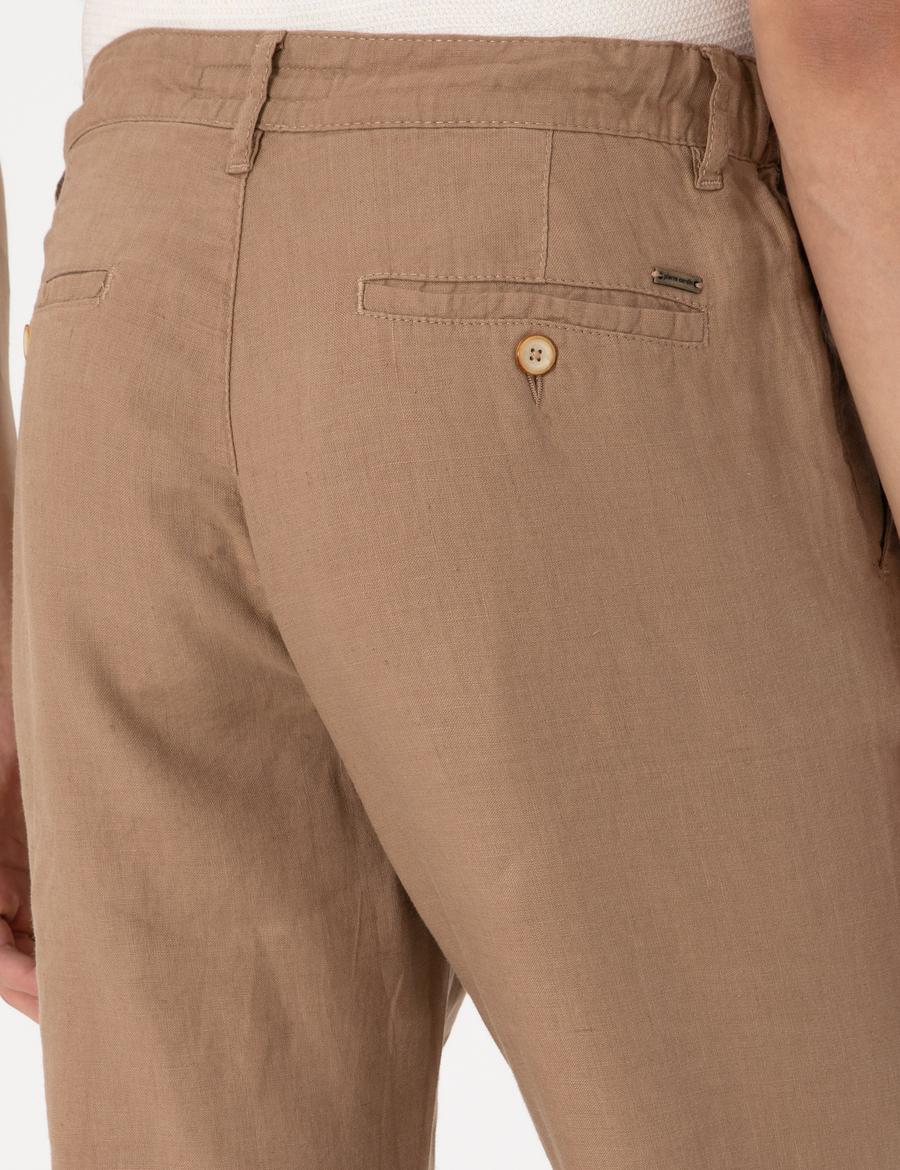 Kahverengi Carrot Fit %100 Keten Kanvas Pantolon