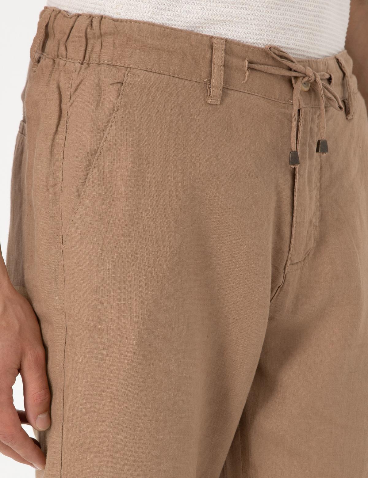 Kahverengi Carrot Fit %100 Keten Kanvas Pantolon - 50285714341