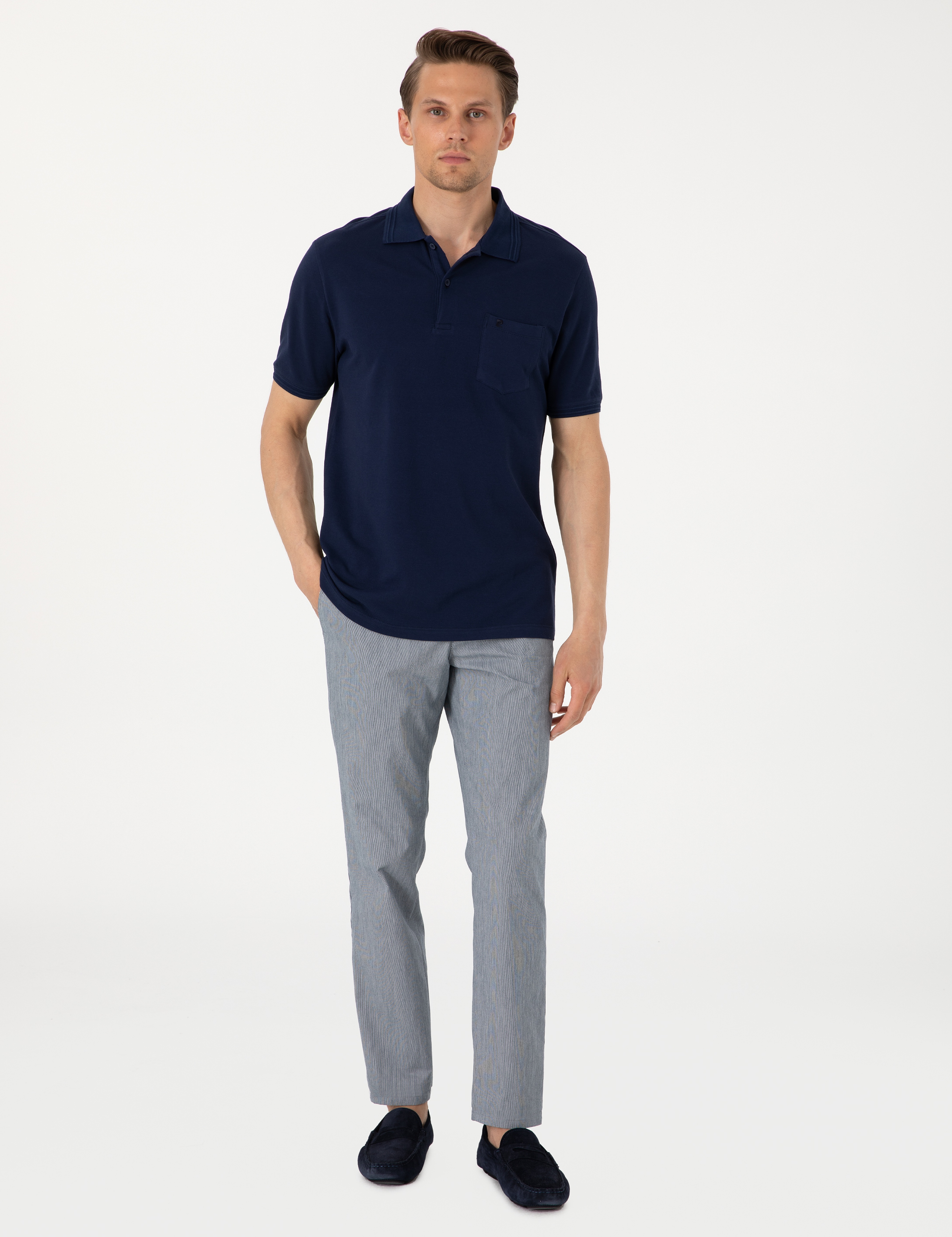 Lacivert Regular Fit %100 Pamuk Cepli Düğmeli Polo Yaka Basic Tişört - Image 4