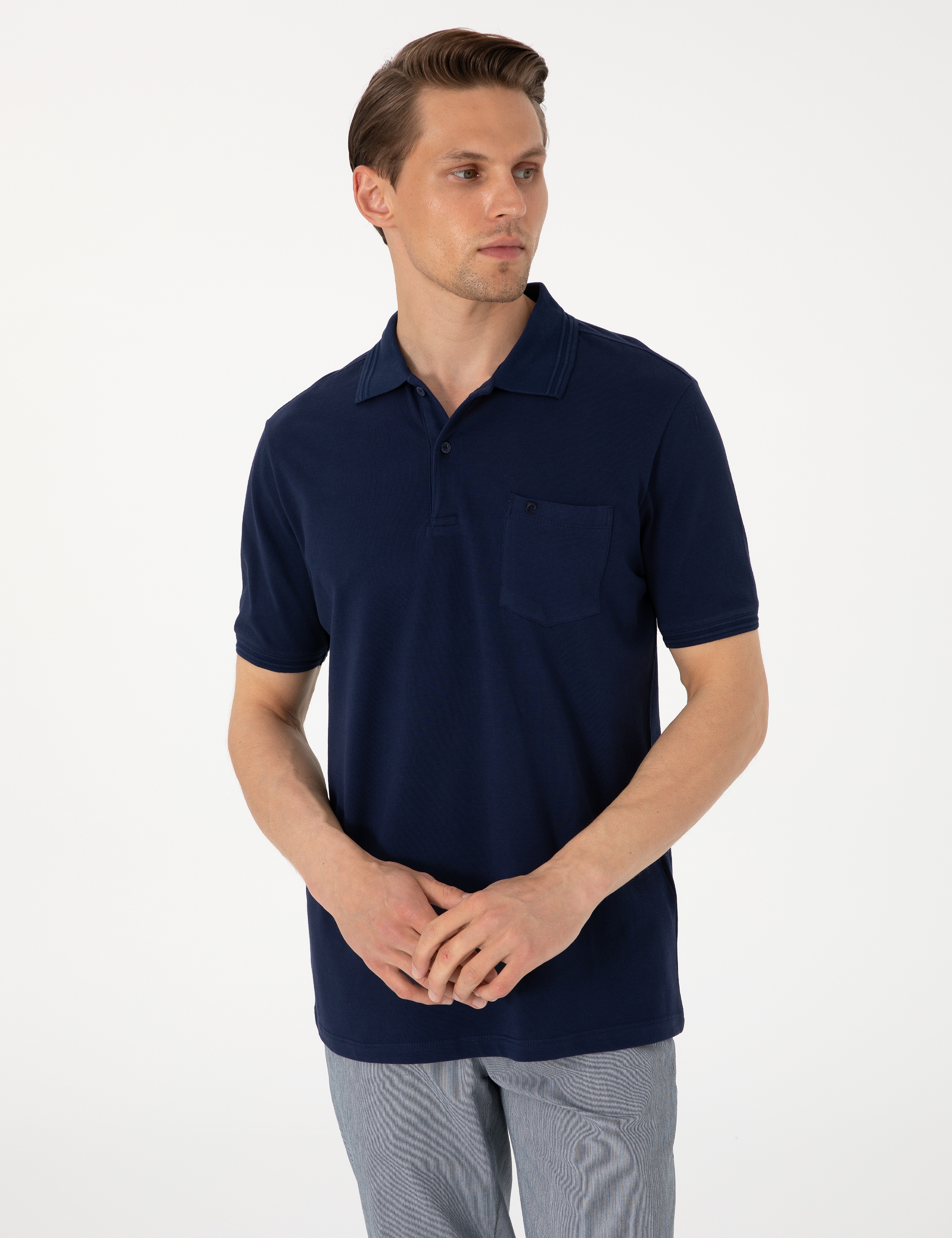 Lacivert Regular Fit %100 Pamuk Cepli Düğmeli Polo Yaka Basic Tişört