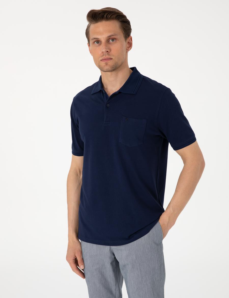 Lacivert Regular Fit %100 Pamuk Polo Yaka Basic Tişört