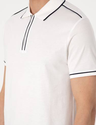 Ekru Slim Fit %100 Pamuk Polo Yaka Merserize Tişört