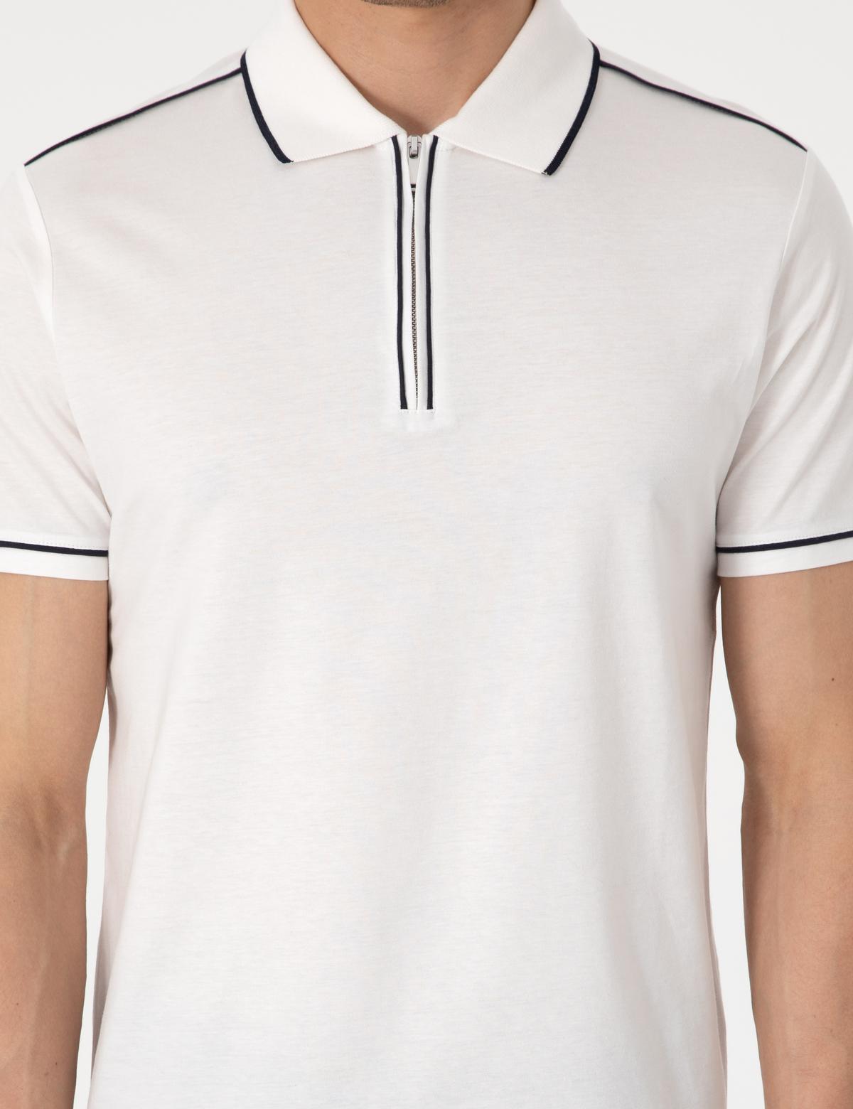 Ekru Slim Fit %100 Pamuk Polo Yaka Merserize Tişört - 50302615193