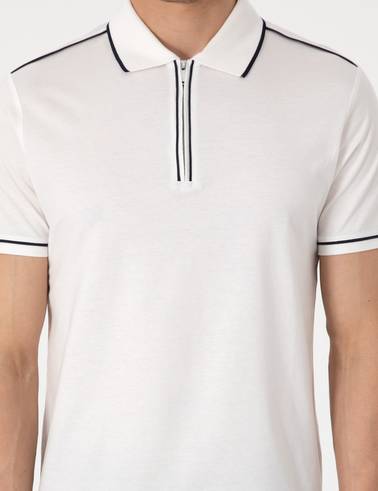 Ekru Slim Fit %100 Pamuk Polo Yaka Merserize Tişört