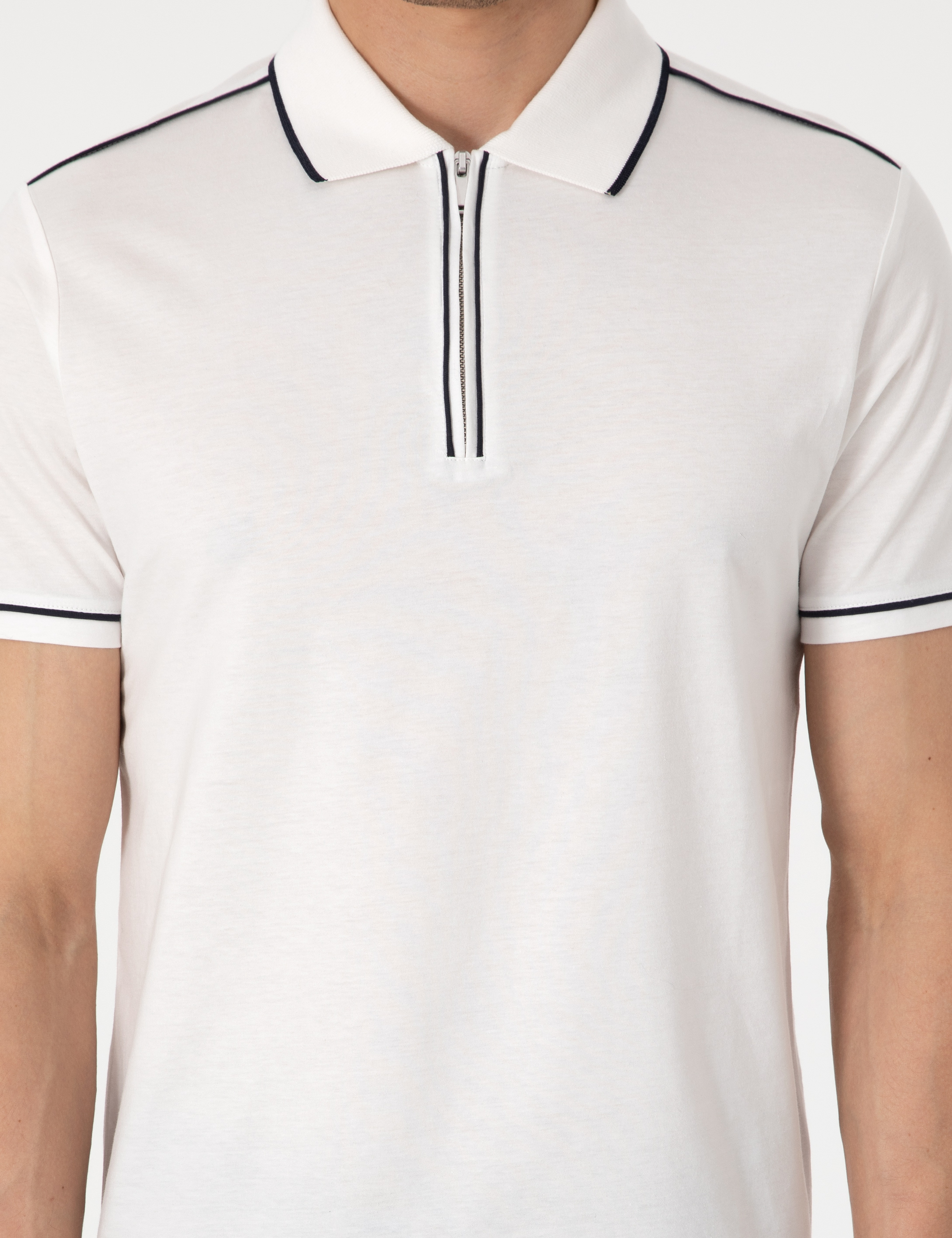 Ekru Slim Fit %100 Pamuk Polo Yaka Merserize Tişört - Image 5