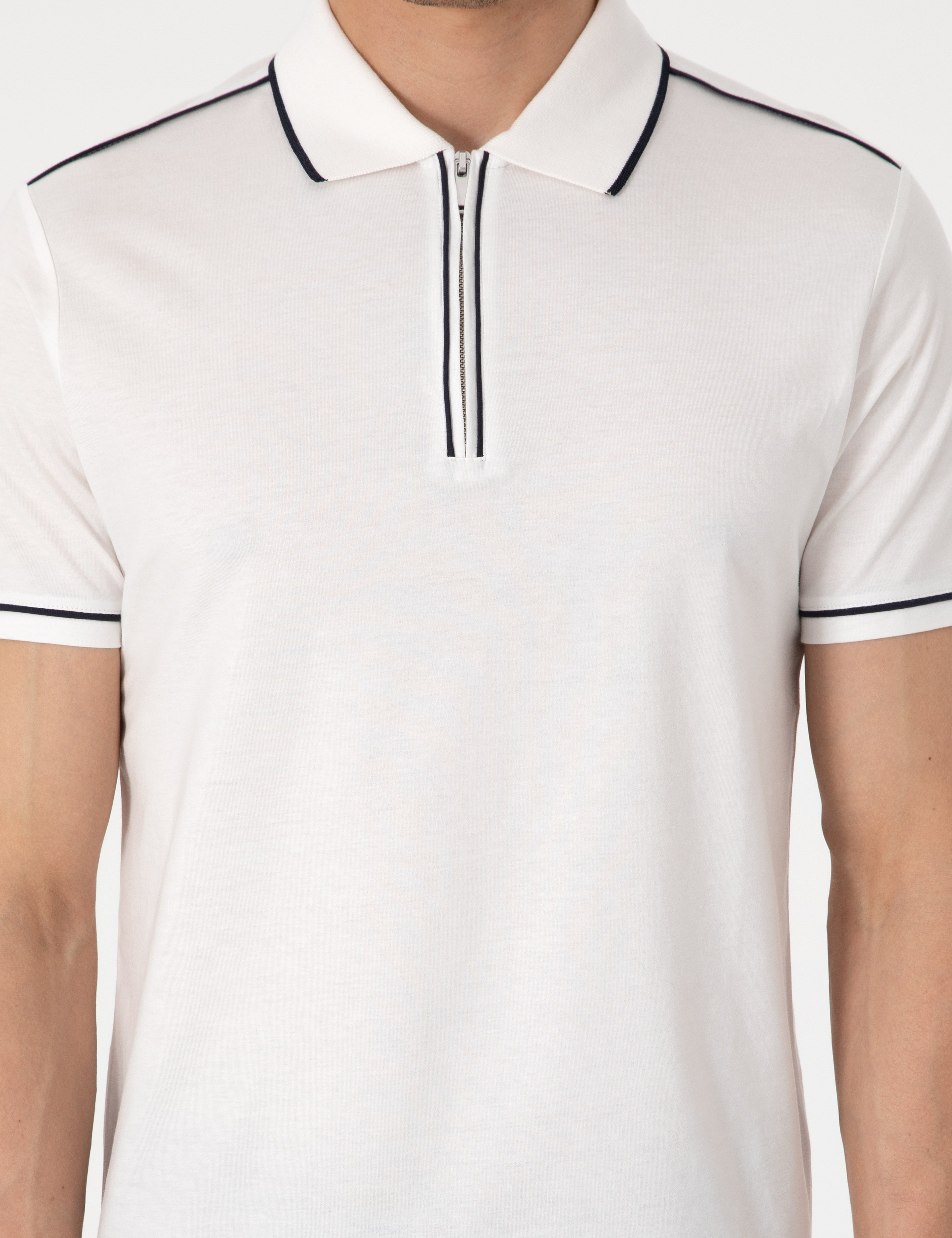 Ekru Slim Fit %100 Pamuk Polo Yaka Merserize Tişört