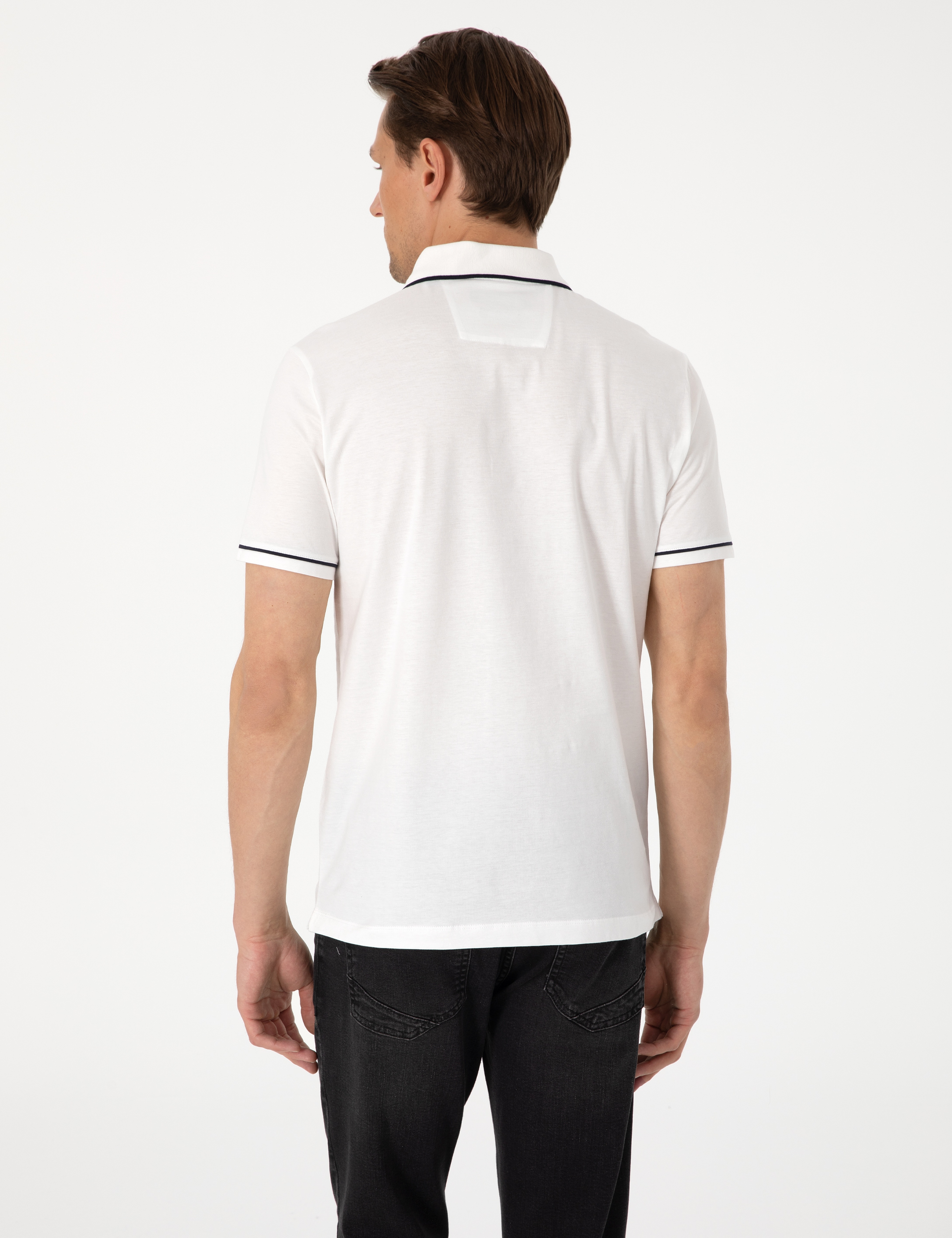 Ekru Slim Fit %100 Pamuk Polo Yaka Merserize Tişört