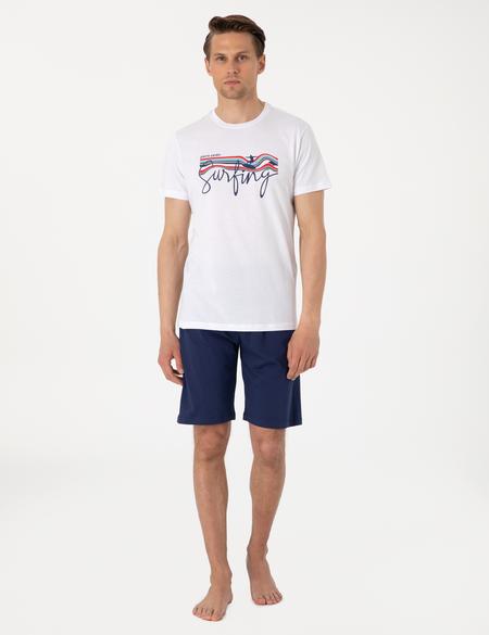 Beyaz Kısakol Şortlu Pijama Takımı - 50314387009