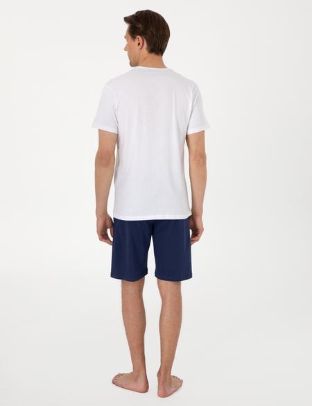 Beyaz Kısakol Şortlu Pijama Takımı - 50314387009