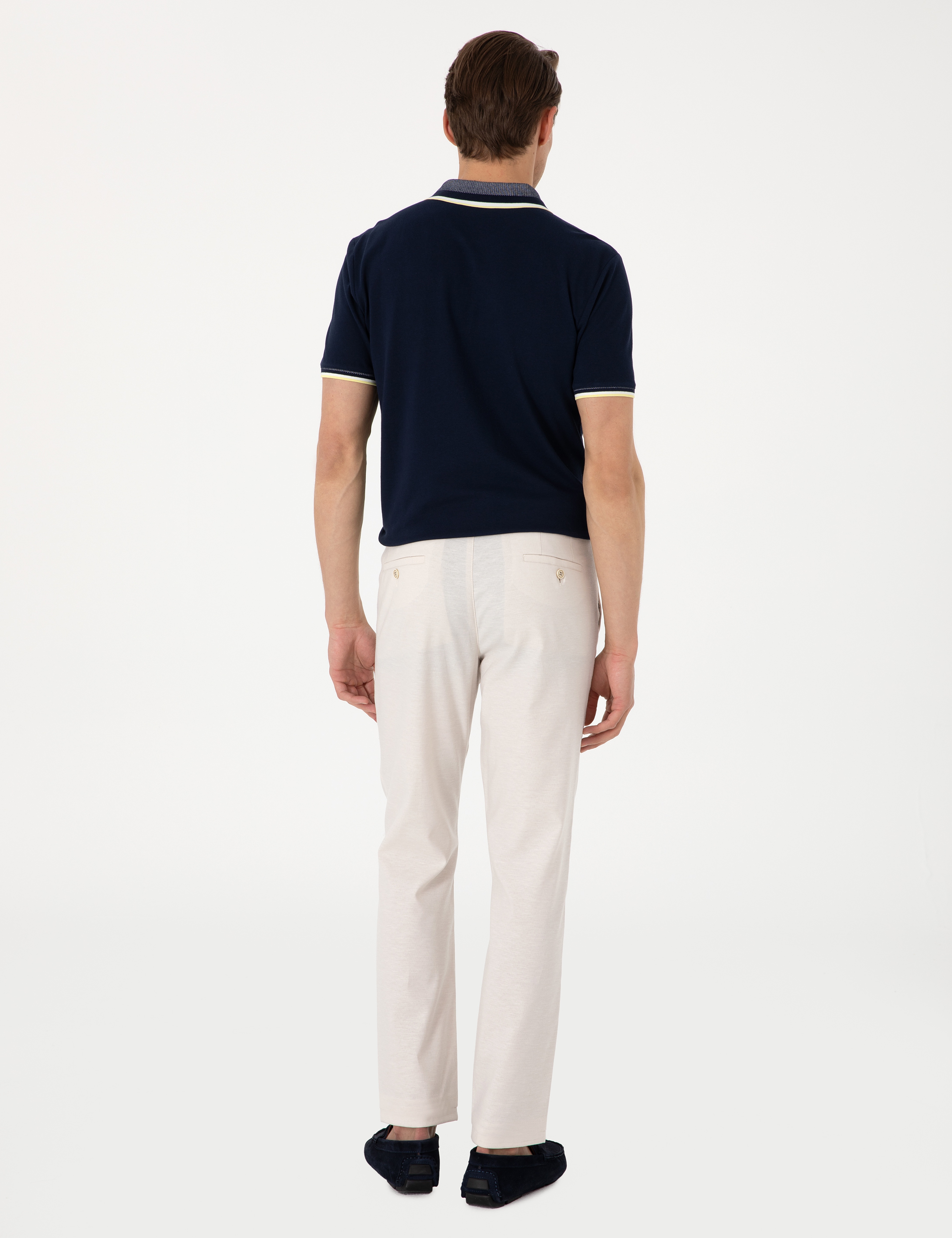 Bej Slim Fit Keten Karışımlı Pantolon - Image 4
