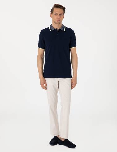 Bej Slim Fit Keten Karışımlı Pantolon