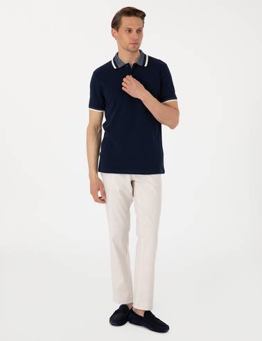 Bej Slim Fit Keten Karışımlı Pantolon