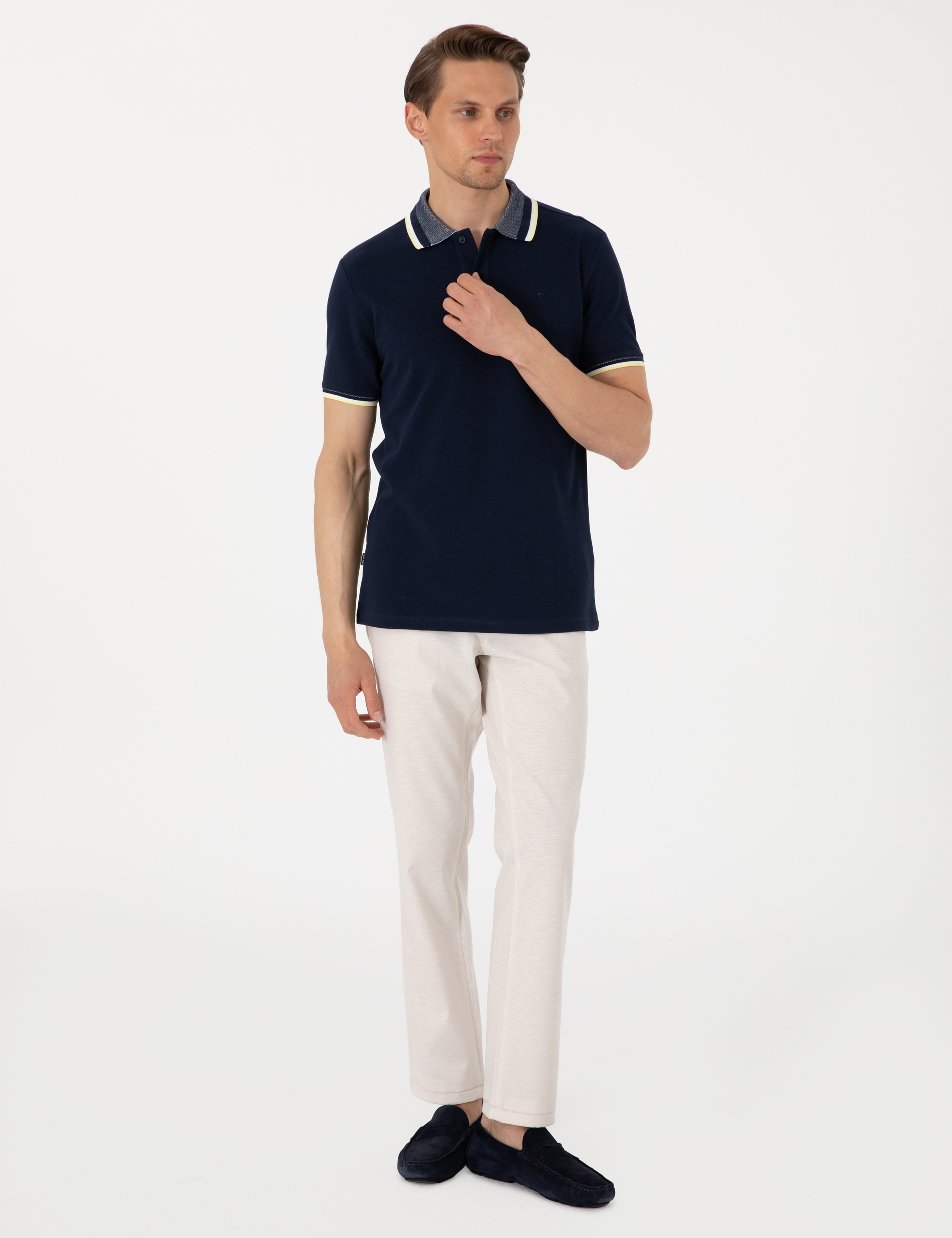 Bej Slim Fit Keten Karışımlı Pantolon - Image 3