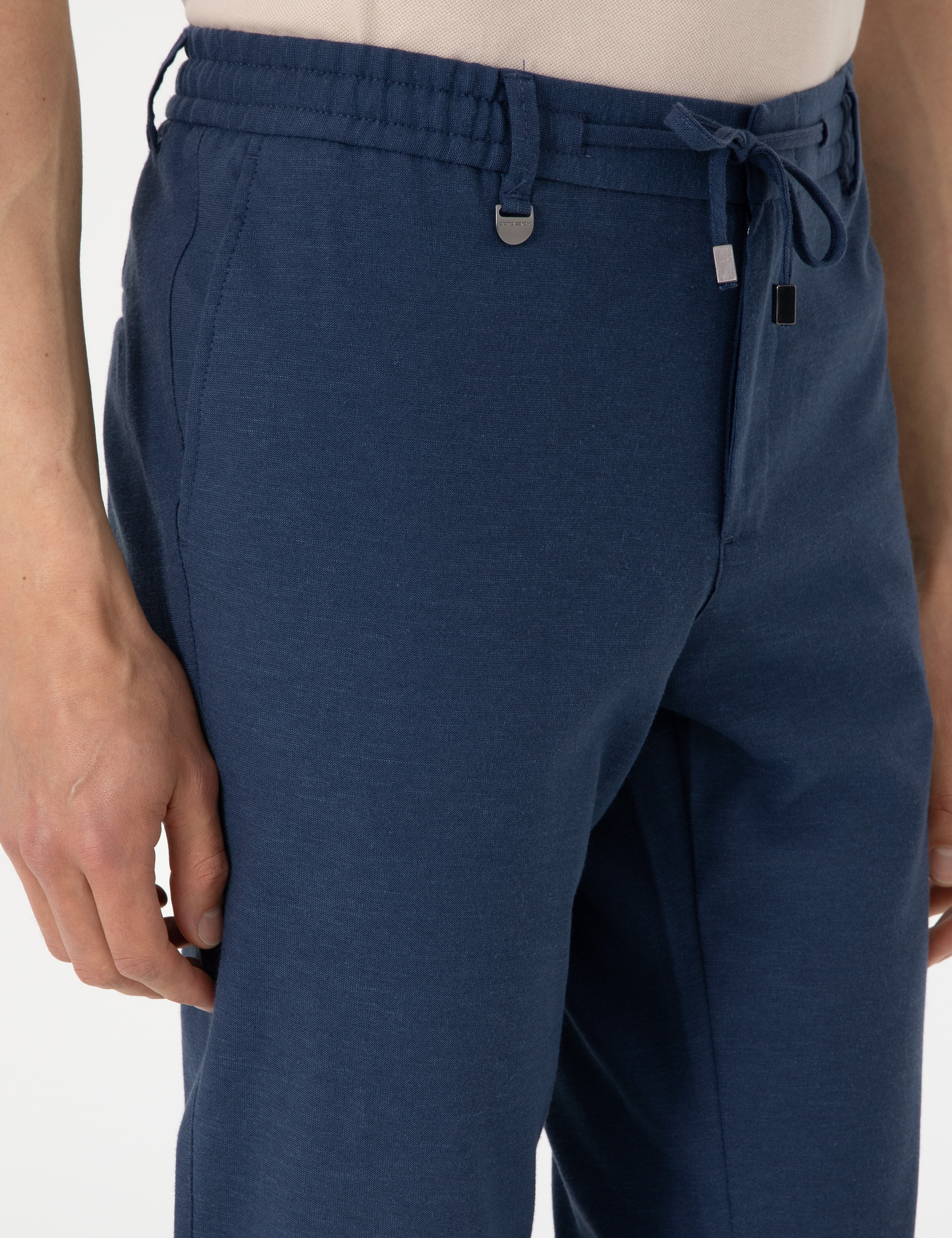 Lacivert Slim Fit Keten Karışımlı Pantolon - Image 5