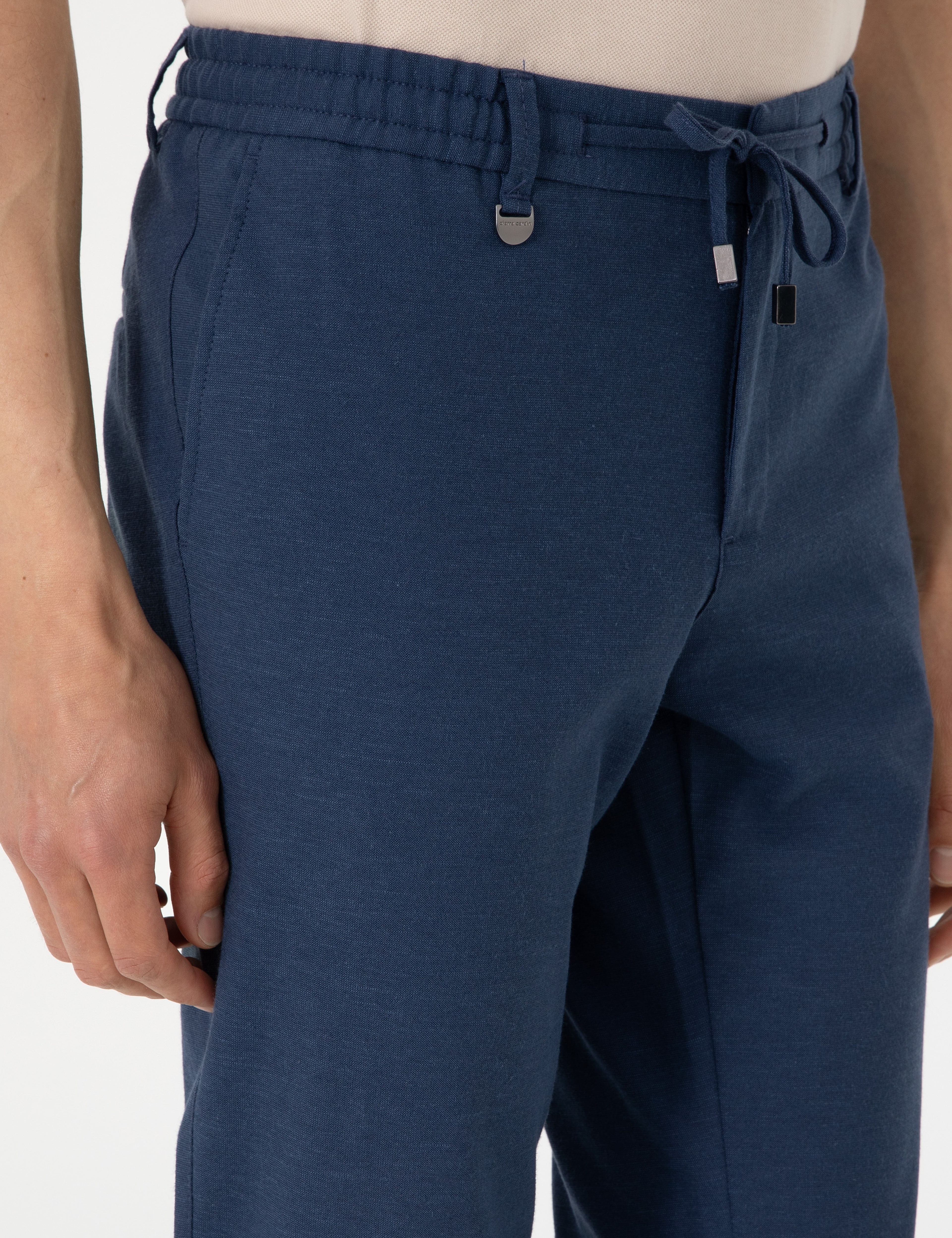 Lacivert Slim Fit Keten Karışımlı Pantolon