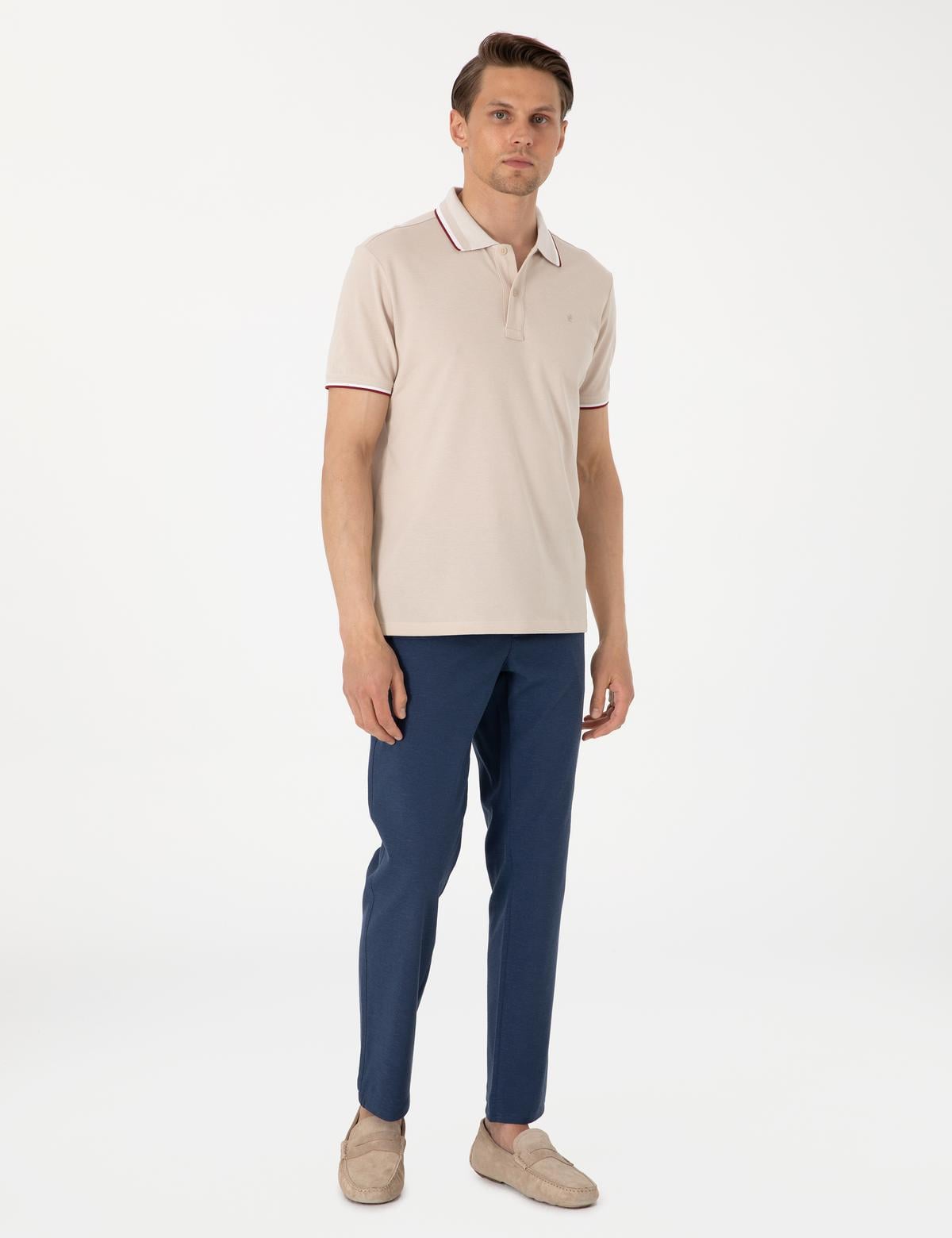 Lacivert Slim Fit Keten Karışımlı Pantolon
