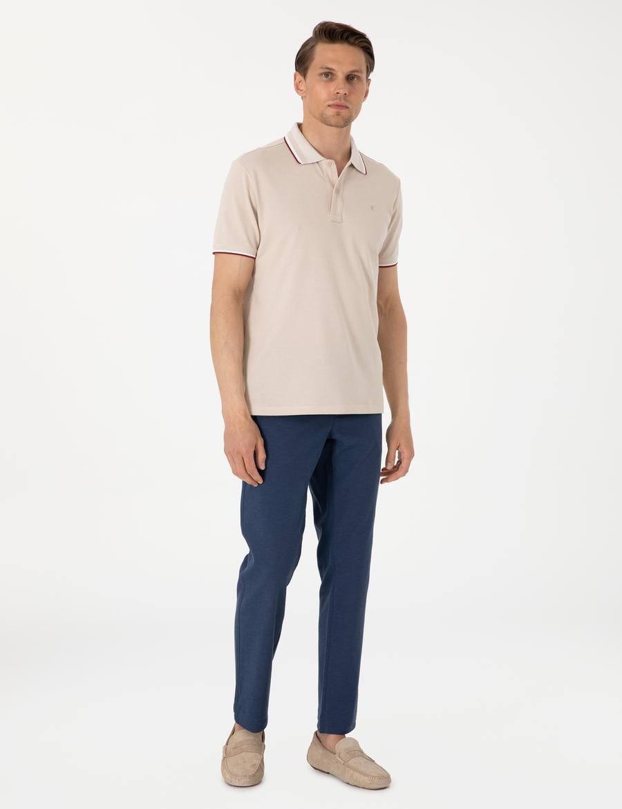 Lacivert Slim Fit Keten Karışımlı Pantolon