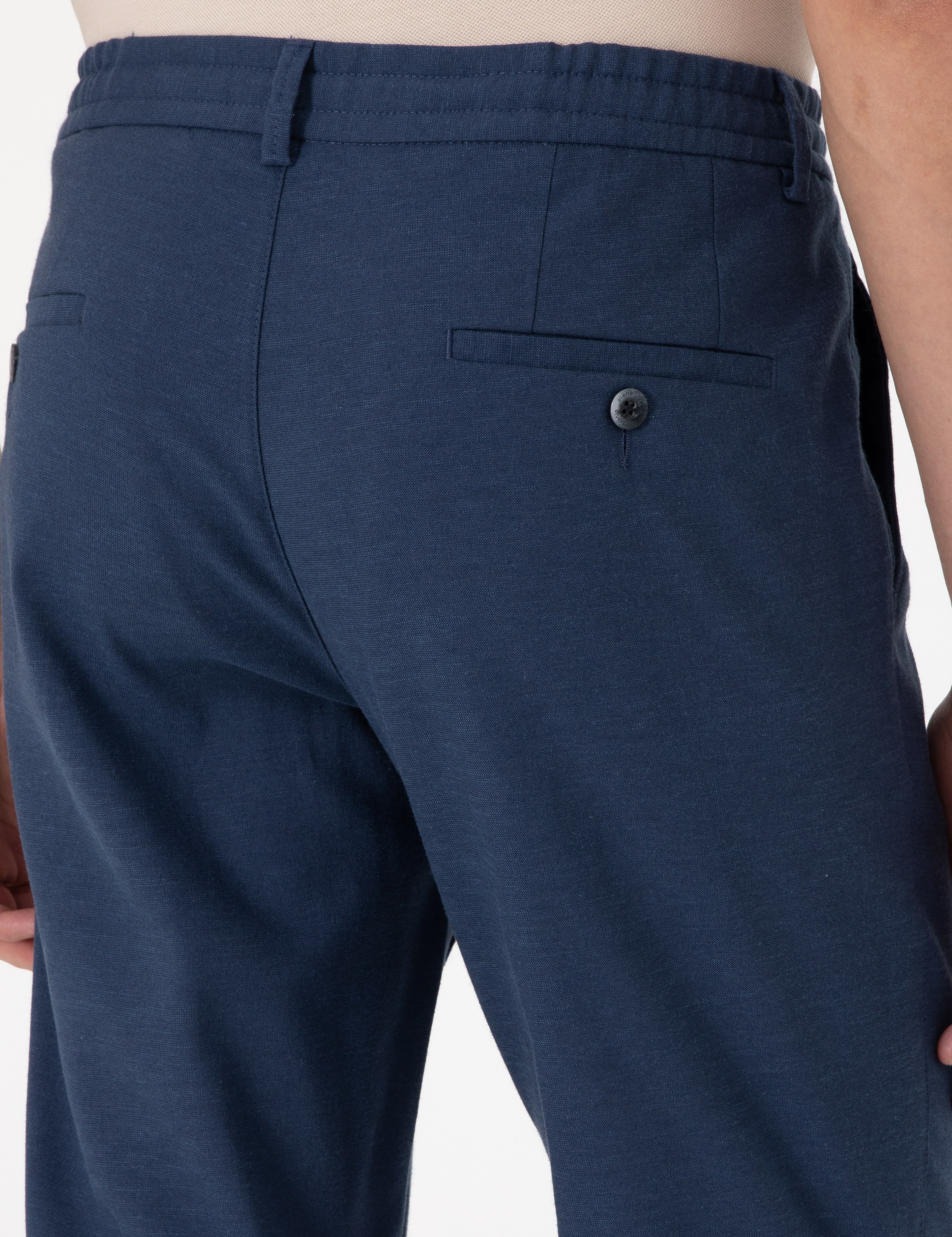 Lacivert Slim Fit Keten Karışımlı Pantolon - Image 6