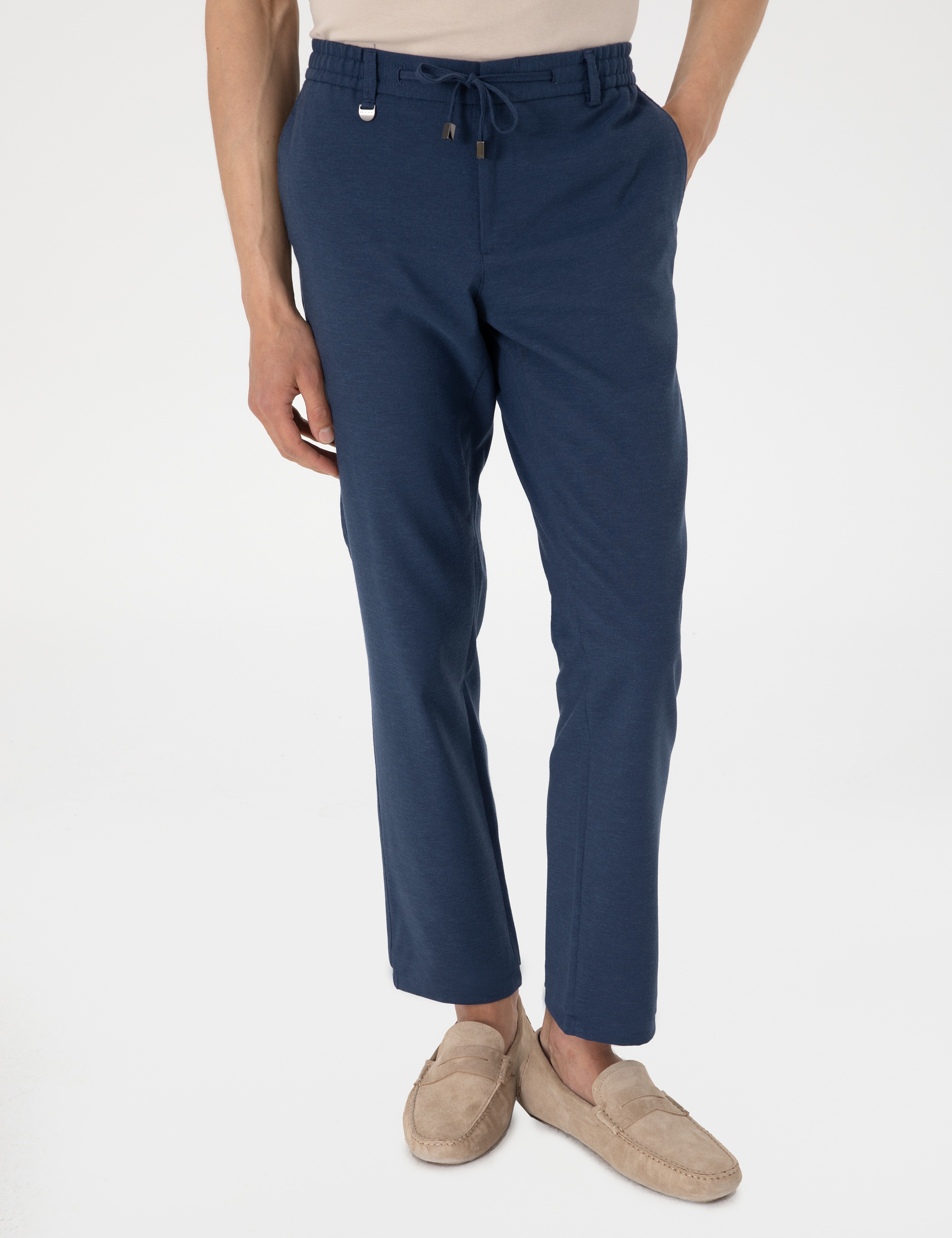 Lacivert Slim Fit Keten Karışımlı Pantolon - Image 2