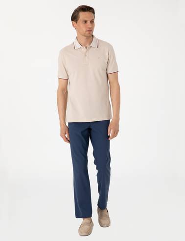 Lacivert Slim Fit Keten Karışımlı Pantolon