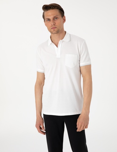 Ekru Ultralight Kumaş Slim Fit Düğmeli Polo Yaka Tişört