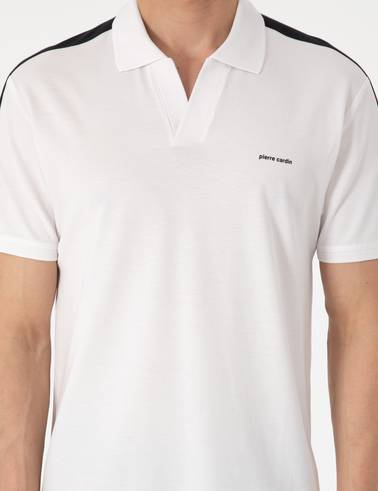 Siyah Kol Detaylı Slim Fit %100 Pamuk Apaş Yaka Tişört