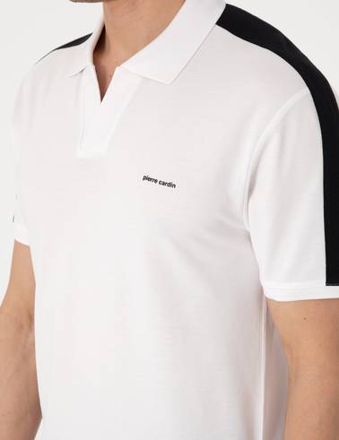 Siyah Kol Detaylı Slim Fit %100 Pamuk Apaş Yaka Tişört