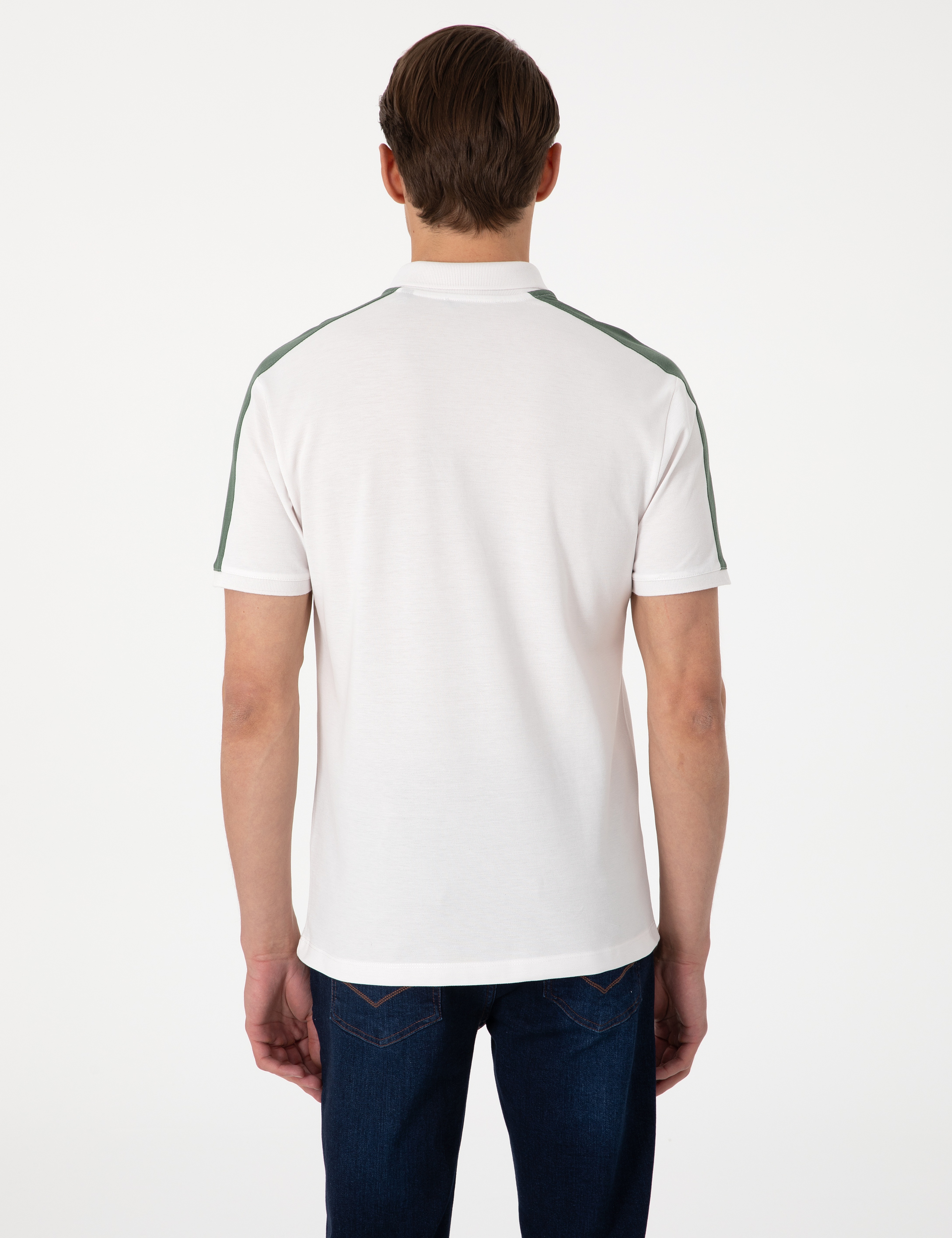 Haki Kol Detaylı Slim Fit %100 Pamuk Apaş Yaka Tişört