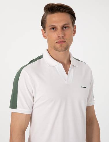 Haki Kol Detaylı Slim Fit %100 Pamuk Apaş Yaka Tişört