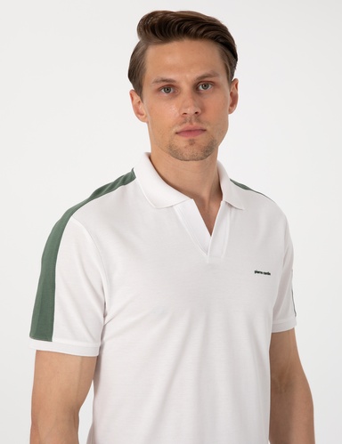 Haki Kol Detaylı Slim Fit %100 Pamuk Apaş Yaka Tişört