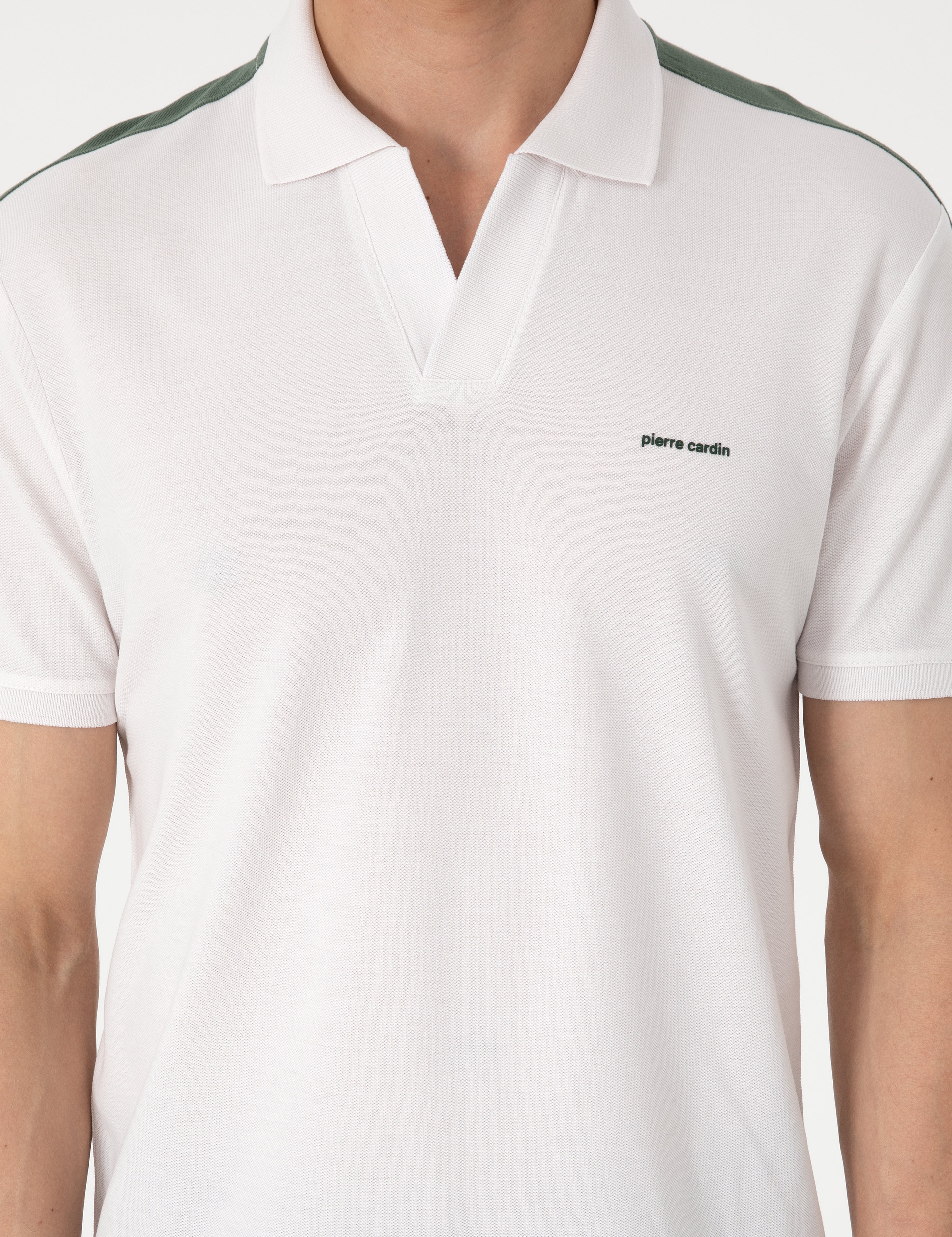Haki Kol Detaylı Slim Fit %100 Pamuk Apaş Yaka Tişört - Image 6