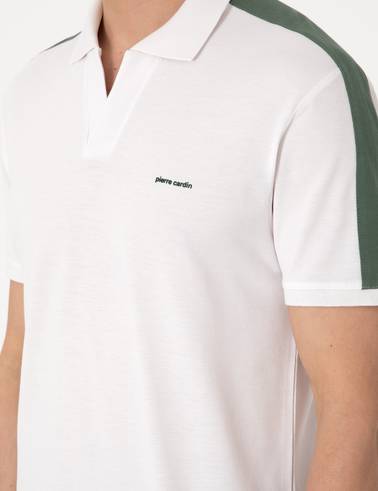 Haki Kol Detaylı Slim Fit %100 Pamuk Apaş Yaka Tişört