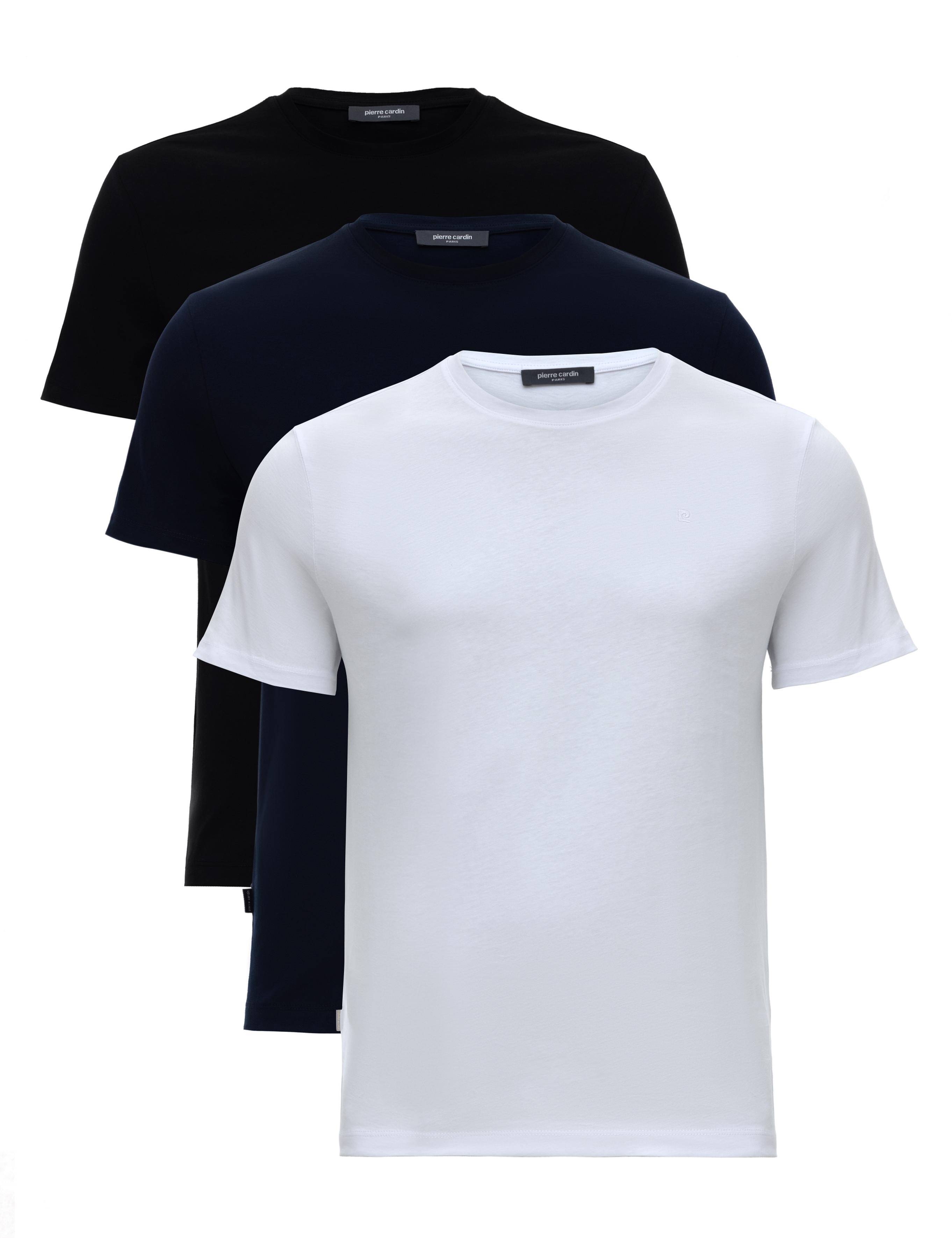 Beyaz-Lacivert-Siyah 3'lü Slim Fit %100 Pamuk Bisiklet Yaka Basic Tişört Paketi