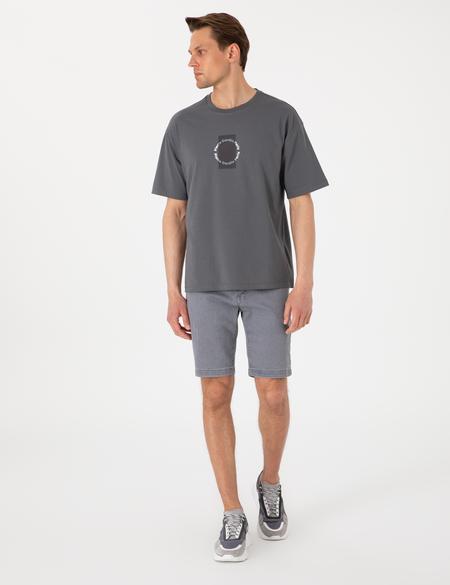 Antrasit Comfort Fit Bisiklet Yaka Tişört - 50310155034