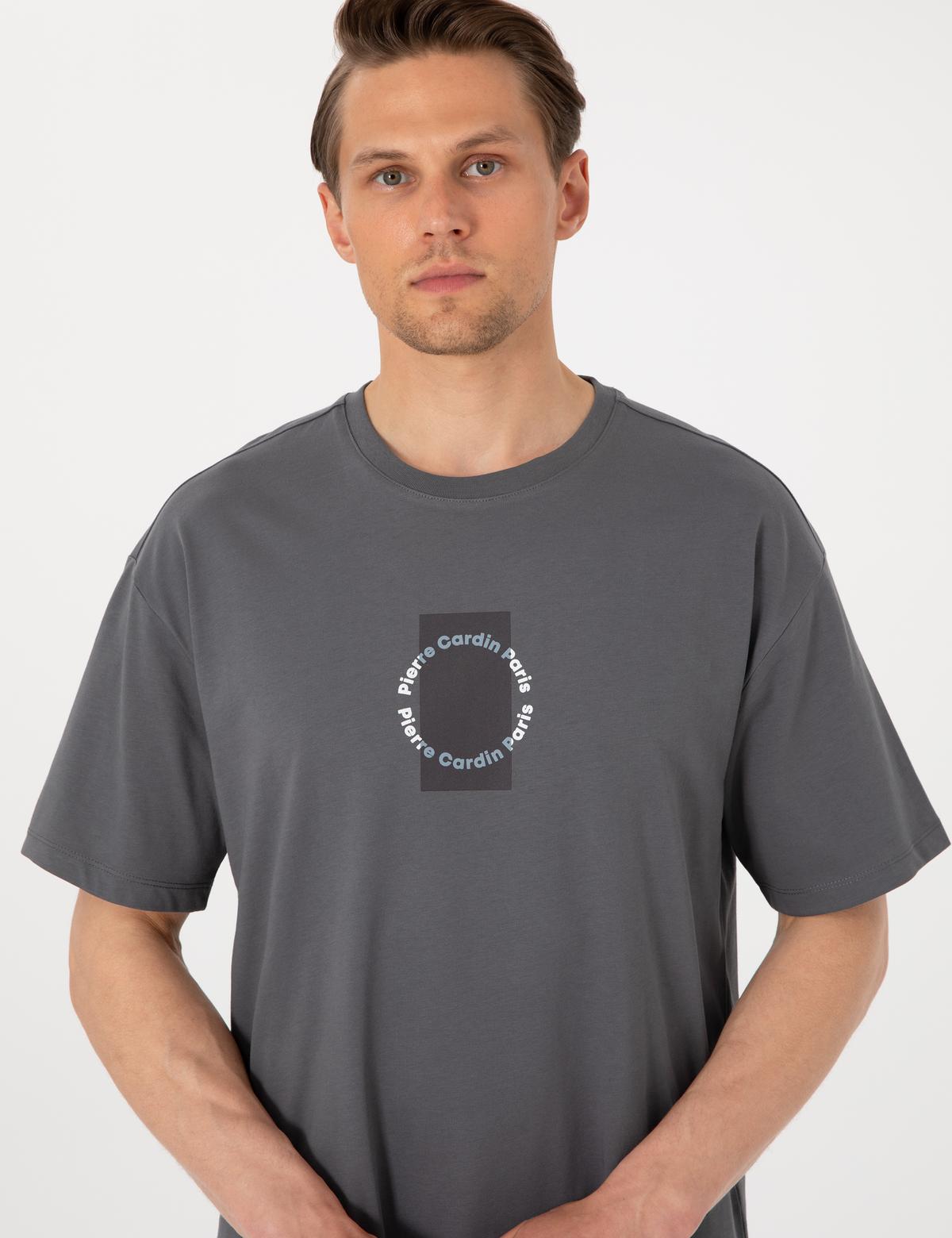 Antrasit Comfort Fit Bisiklet Yaka Tişört - 50310155034