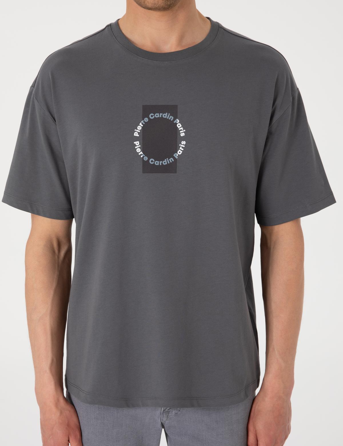 Antrasit Comfort Fit Bisiklet Yaka Tişört - 50310155034