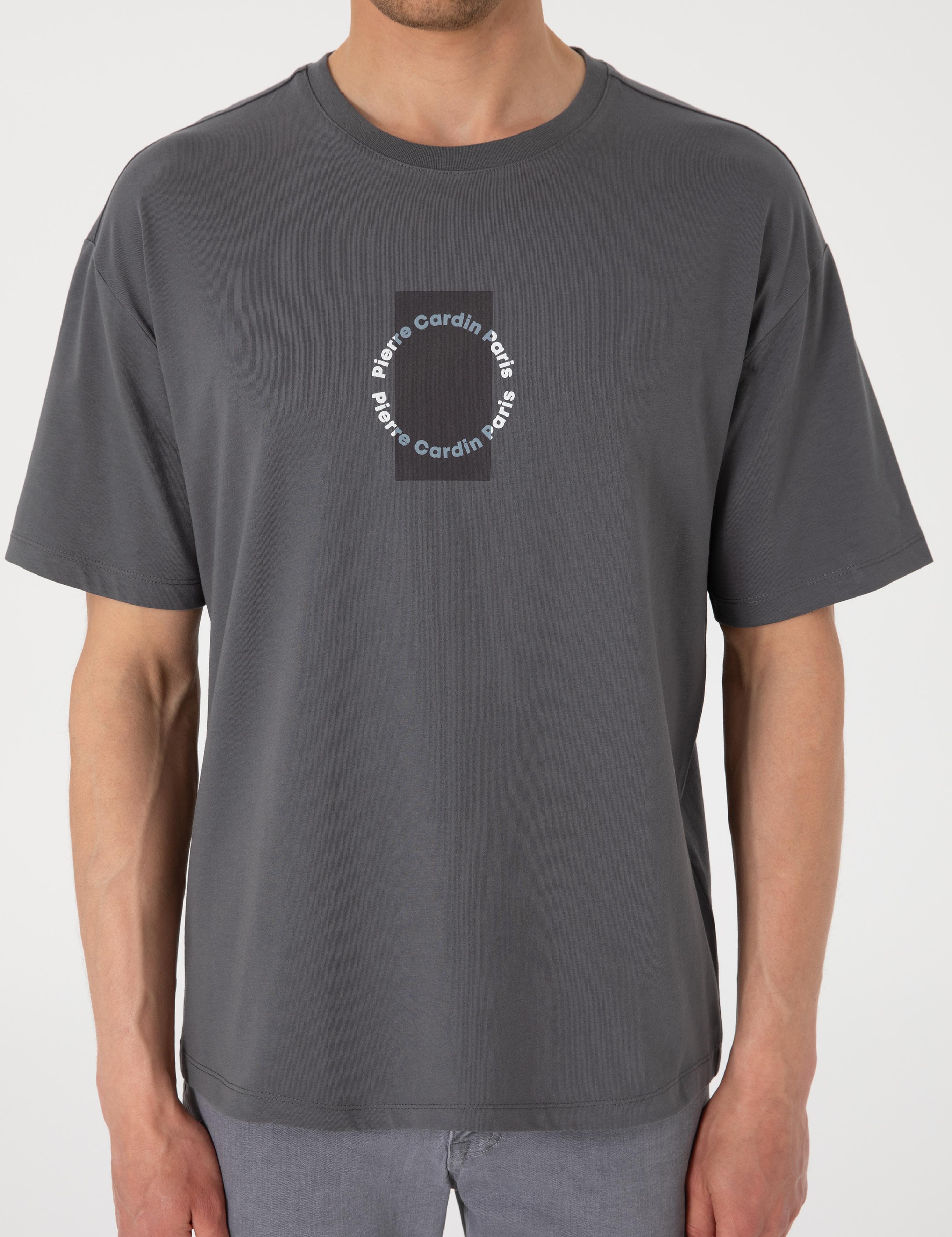 Antrasit Comfort Fit Bisiklet Yaka Tişört