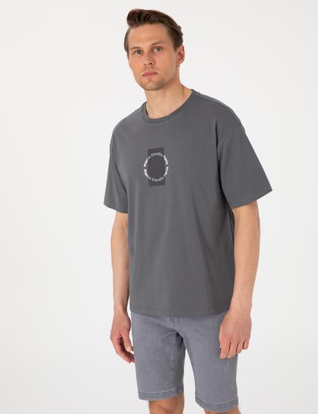 Antrasit Comfort Fit Bisiklet Yaka Tişört - 50310155034